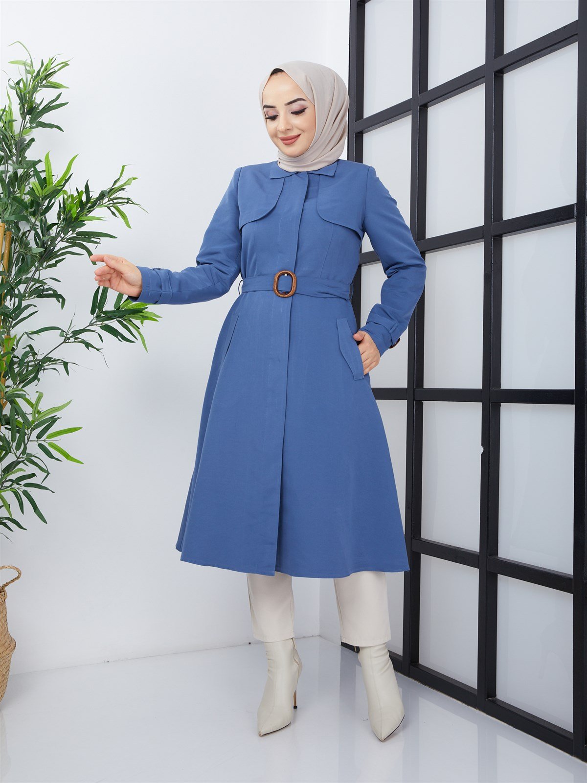 Günay Karaca Bayan Trençkot Araboy Düğmeli Astarlı Mevlana Kesim 4505