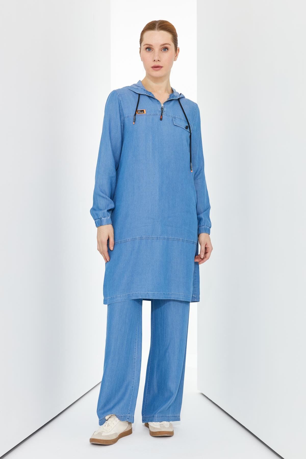 Doque İnce Kot Takım Tunik Pantolon Tencel Kumaş 56007