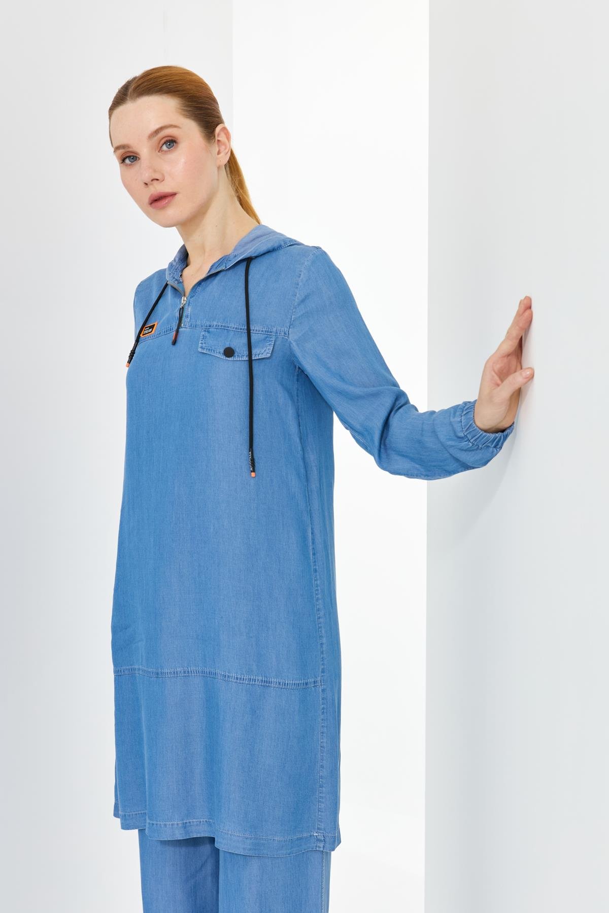 Doque İnce Kot Takım Tunik Pantolon Tencel Kumaş 56007