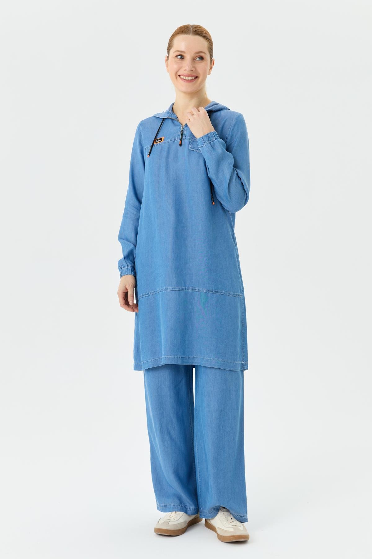 Doque İnce Kot Takım Tunik Pantolon Tencel Kumaş 56007