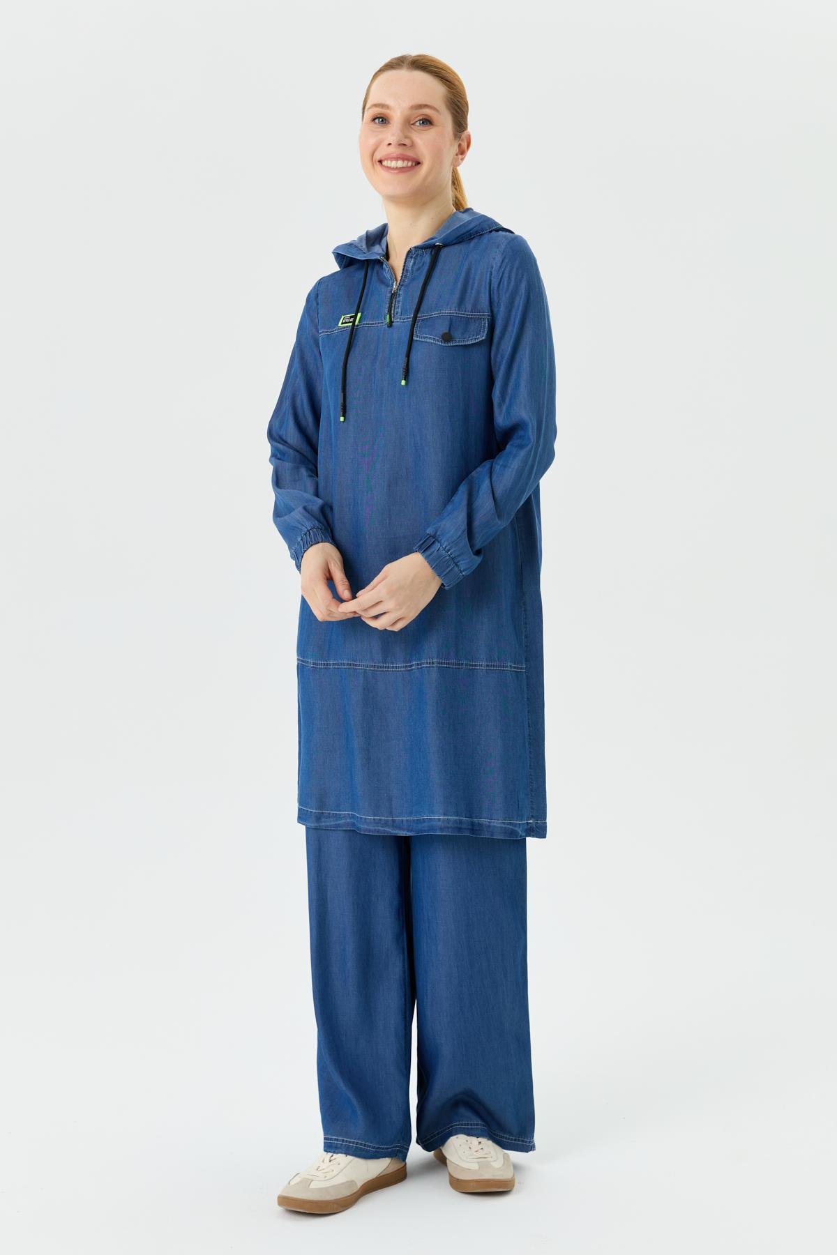 Doque İnce Kot Takım Tunik Pantolon Tencel Kumaş 56007