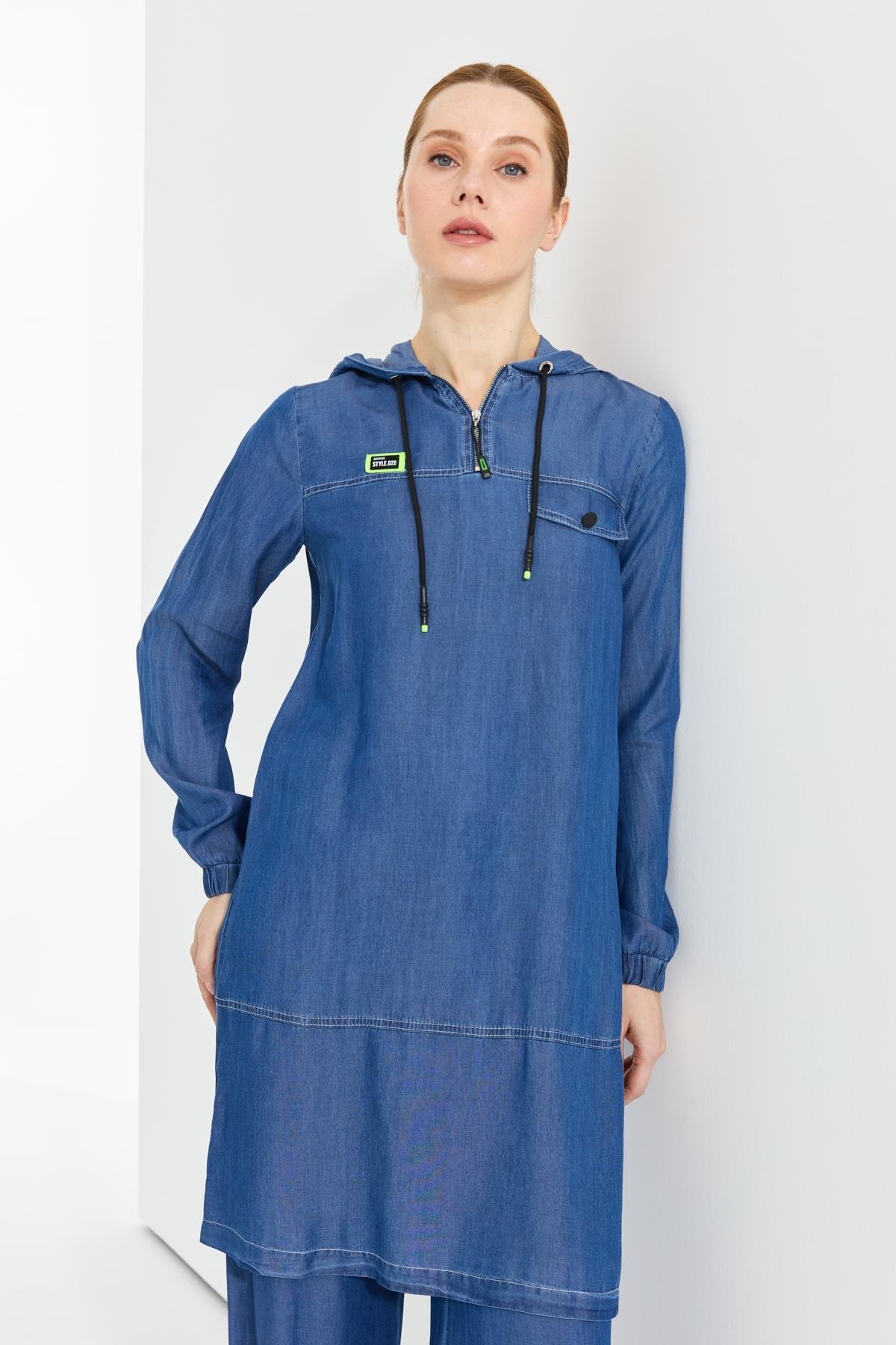 Doque İnce Kot Takım Tunik Pantolon Tencel Kumaş 56007