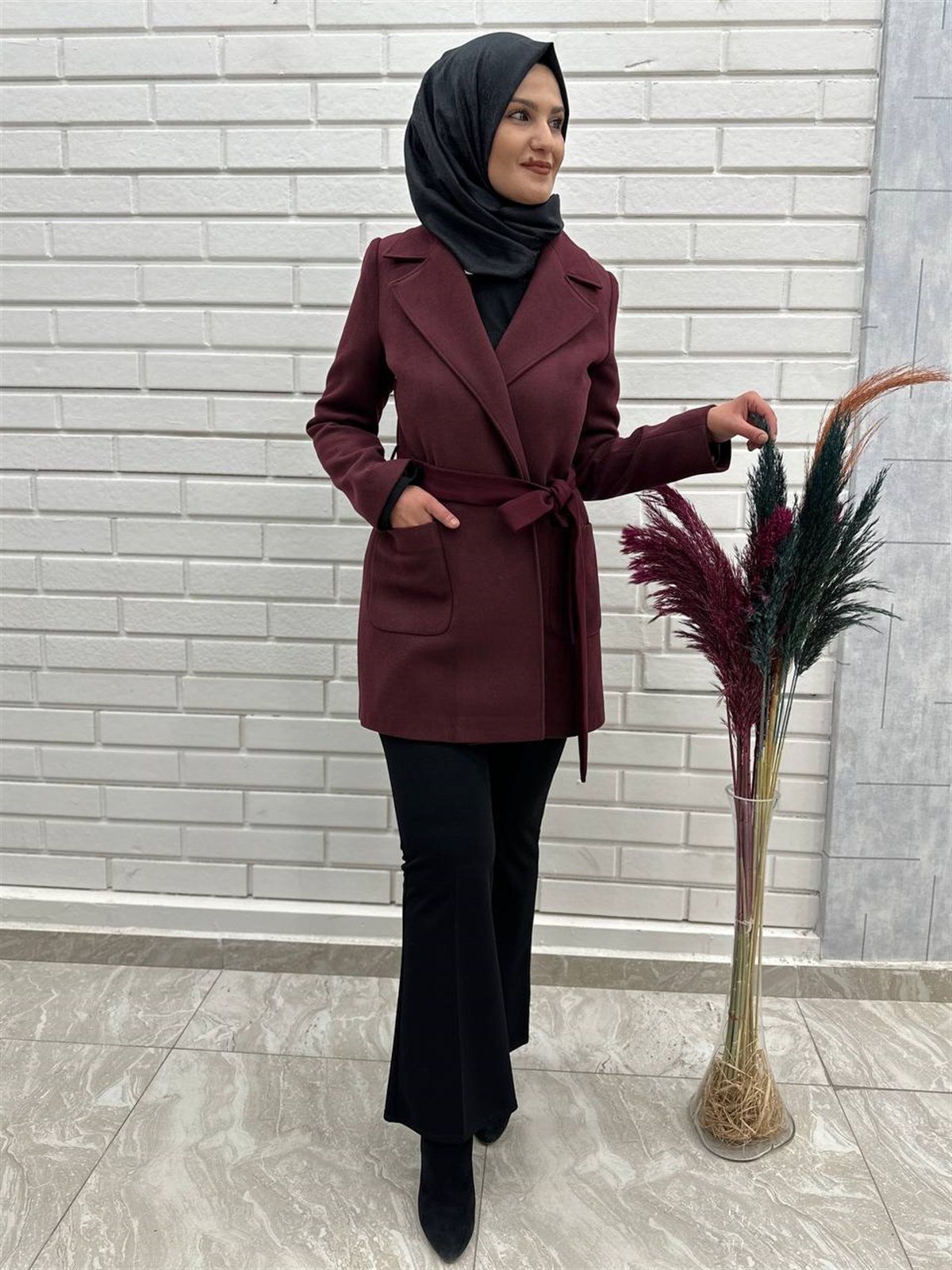  Belden Bağlı Kaşmir Kısa Kaşe Kaban, Kısa Kaşe Kaban,4669 