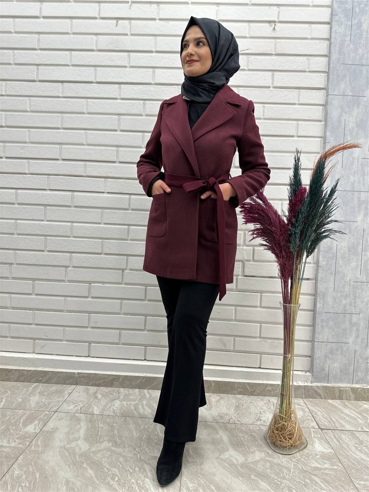  Belden Bağlı Kaşmir Kısa Kaşe Kaban, Kısa Kaşe Kaban,4669 