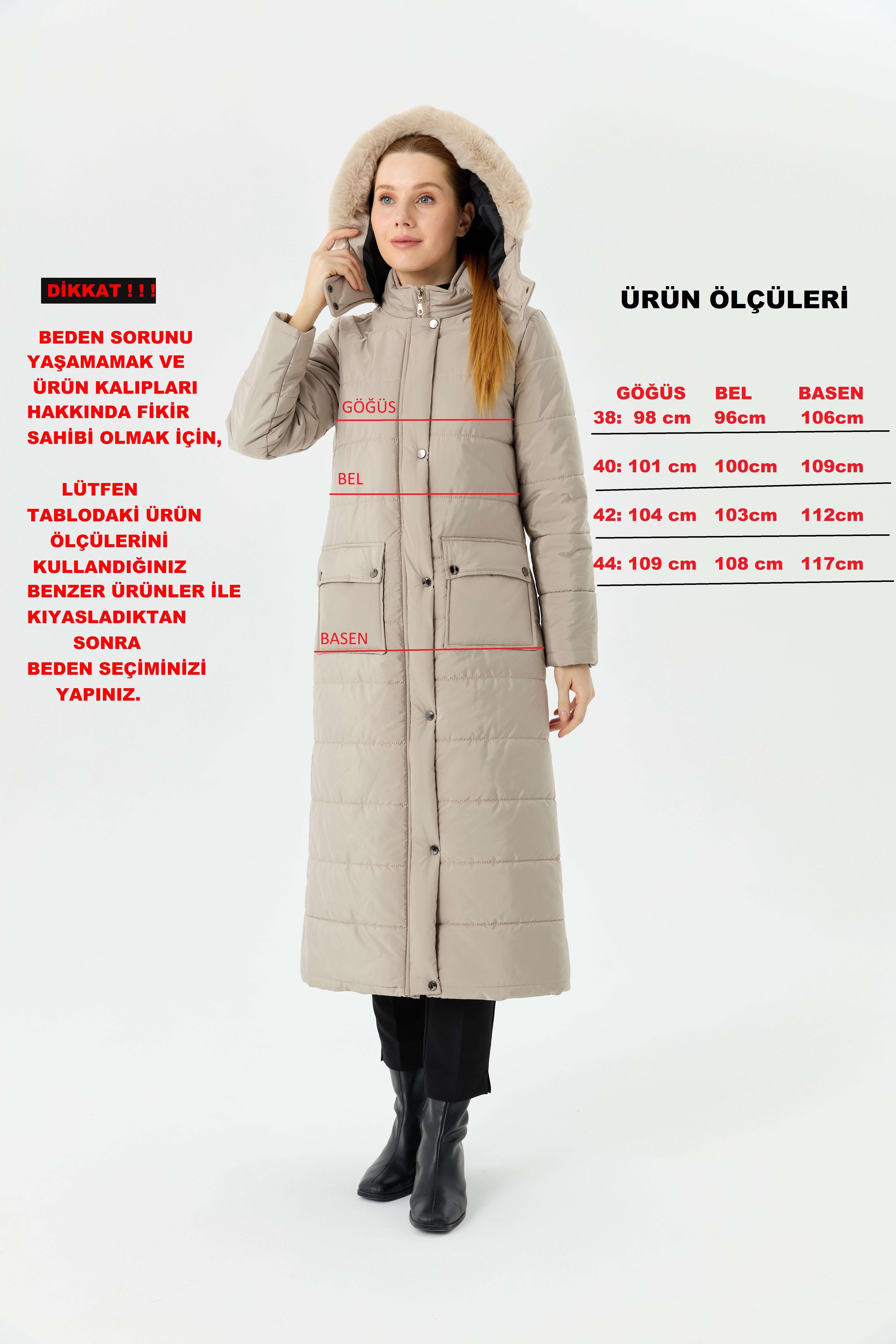 Ahval Şişme Kadın Kışlık Kaban Elyaf Dolgulu Kapşonlu 6043 