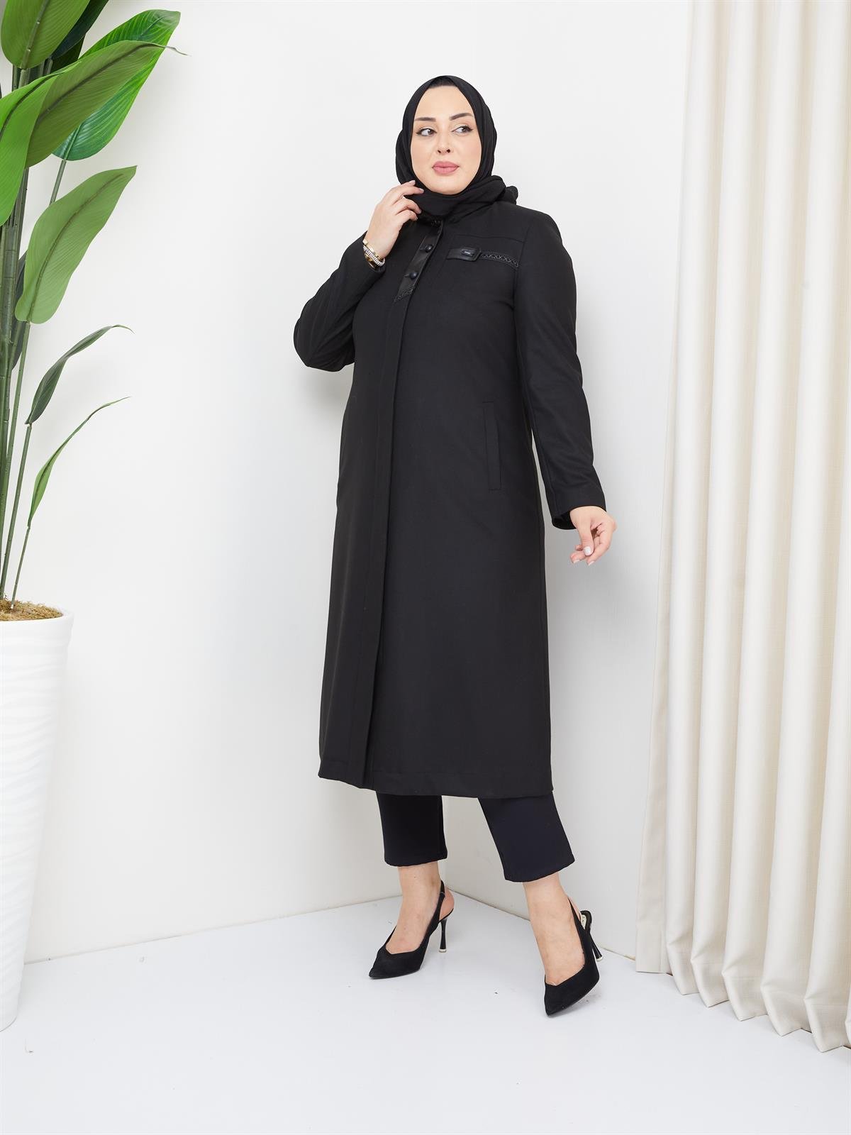Doque Anne Büyük Beden İnce Kışlık Kaşe Kadın Kaban 54021