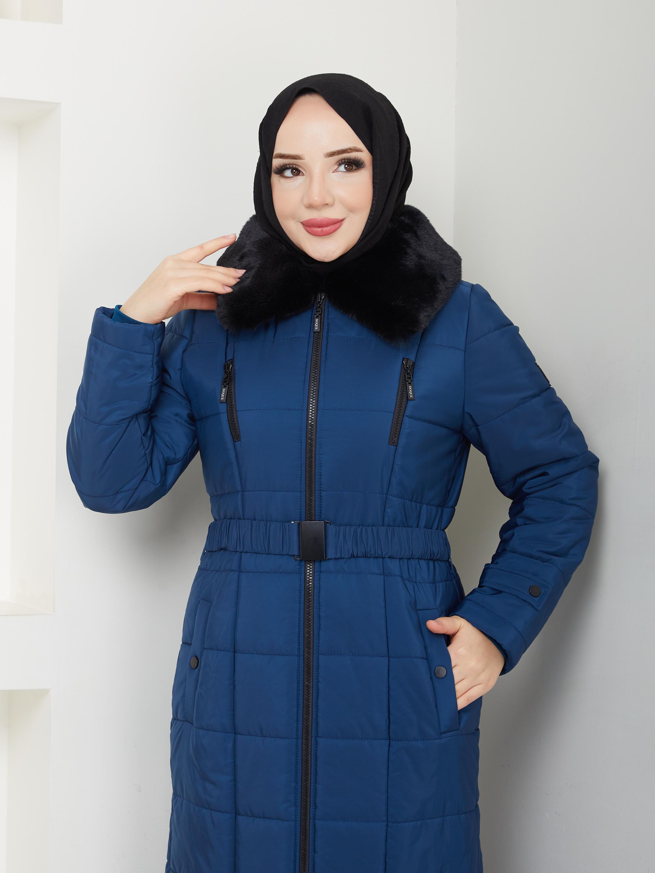 Doque Araboy 125 cm Tesettür Şişme Kapitone Kadın Kışlık Kaban Kürklü 67032