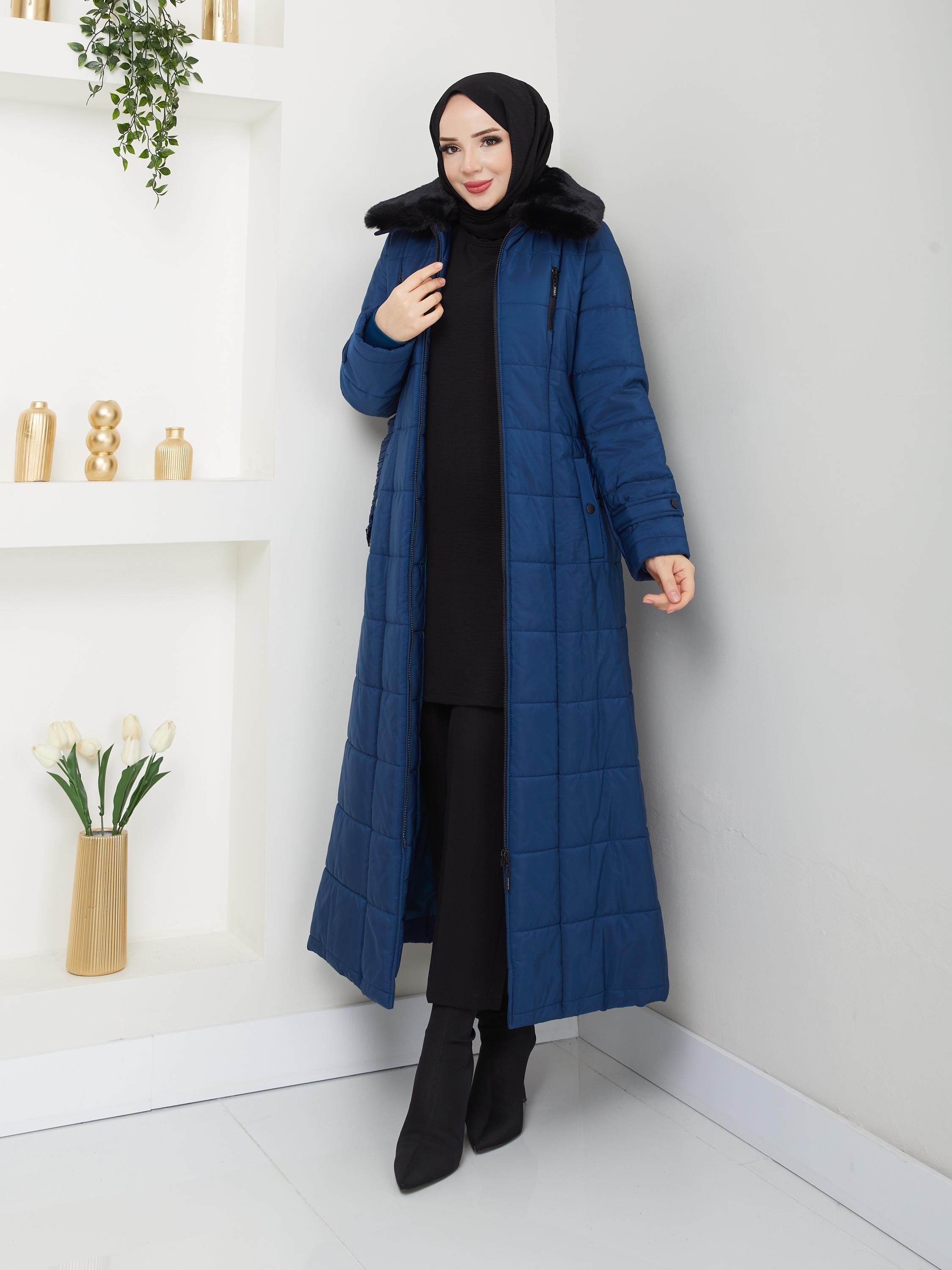 Doque Araboy 125 cm Tesettür Şişme Kapitone Kadın Kışlık Kaban Kürklü 67032