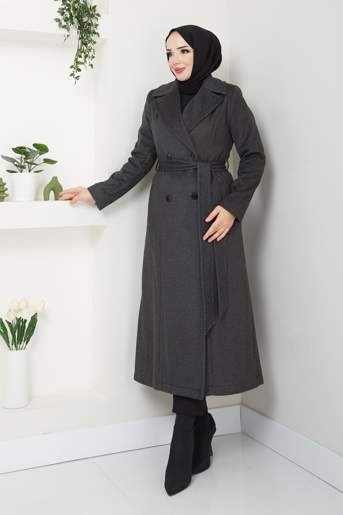Doque Kışlık Kadın Kaşe Kaban Çift Düğme Spor Model 125cm Araboy 57022