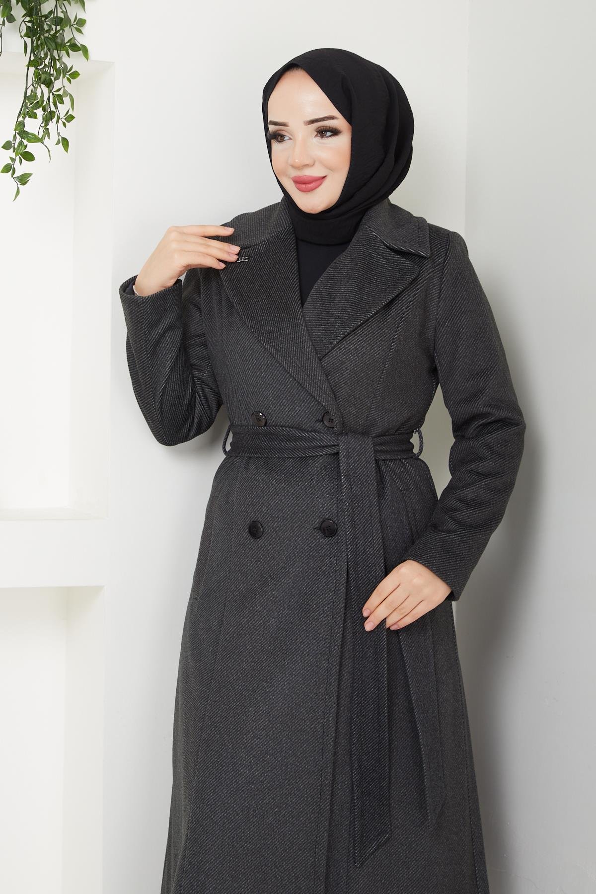 Doque Kışlık Kadın Kaşe Kaban Çift Düğme Spor Model 125cm Araboy 57022