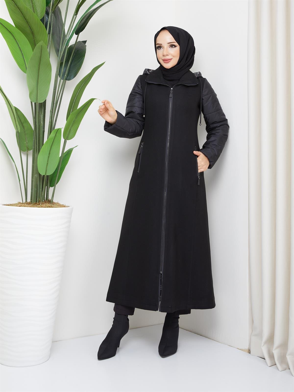 Doque Kolları Şişme Kapitone Kışlık Kadın Kaşe Kaban 57029