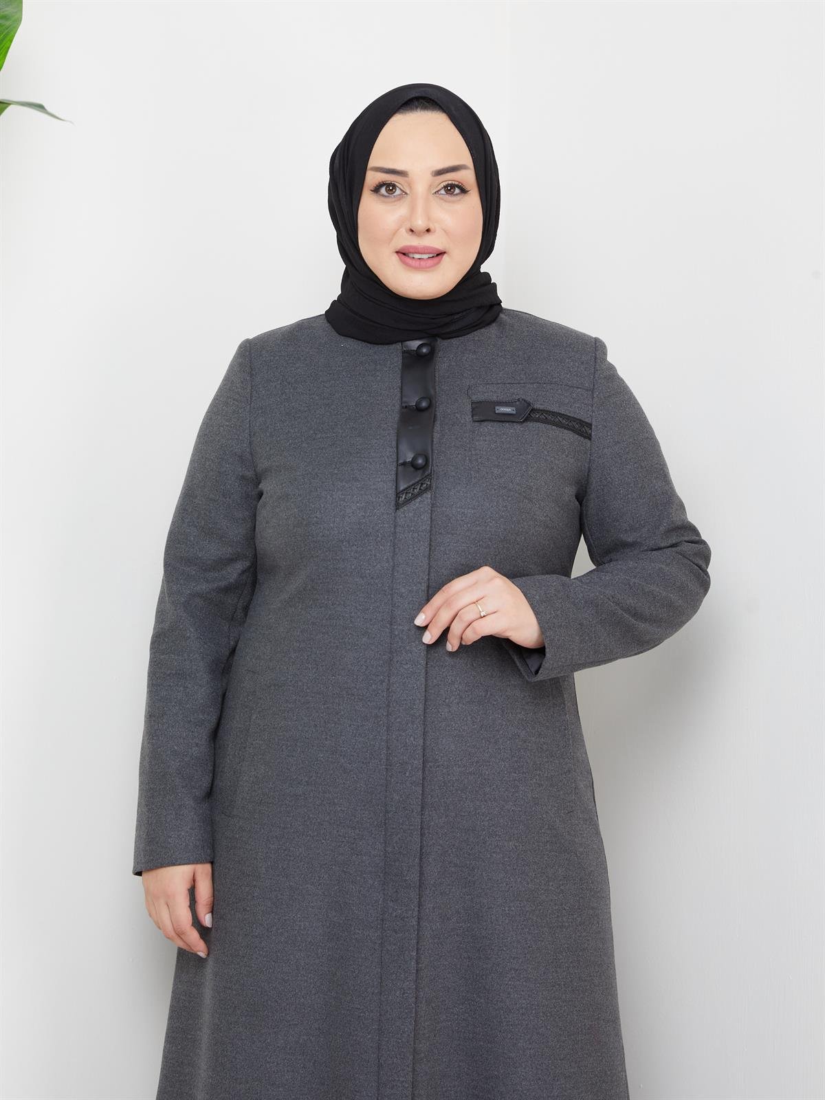 Doque Anne Büyük Beden İnce Kışlık Kaşe Kadın Pardesü 55061