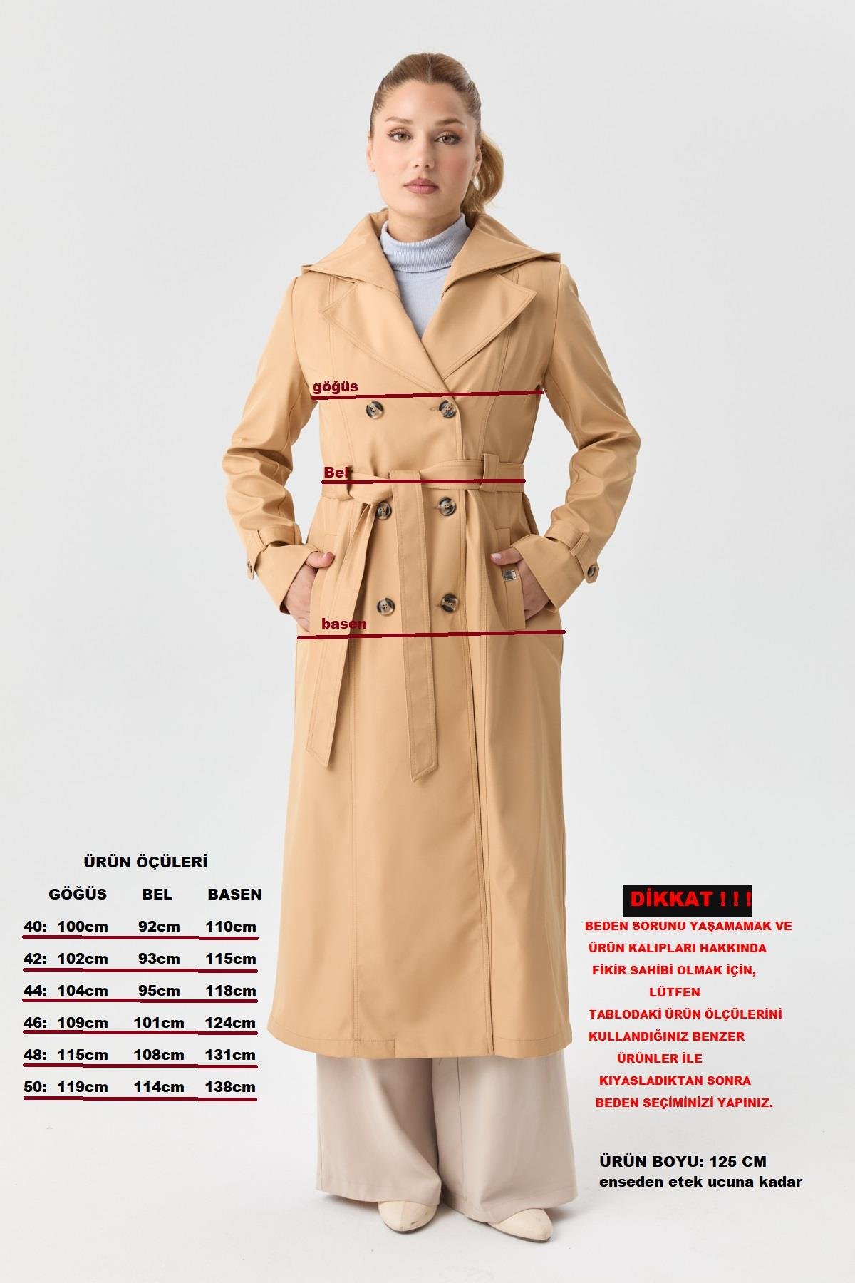 Doque Kadın Trençkot Çift Düğme İçi Kürkü Astarlı Mevsimlik Kışlık  Genç Spor Bej Taş  60040