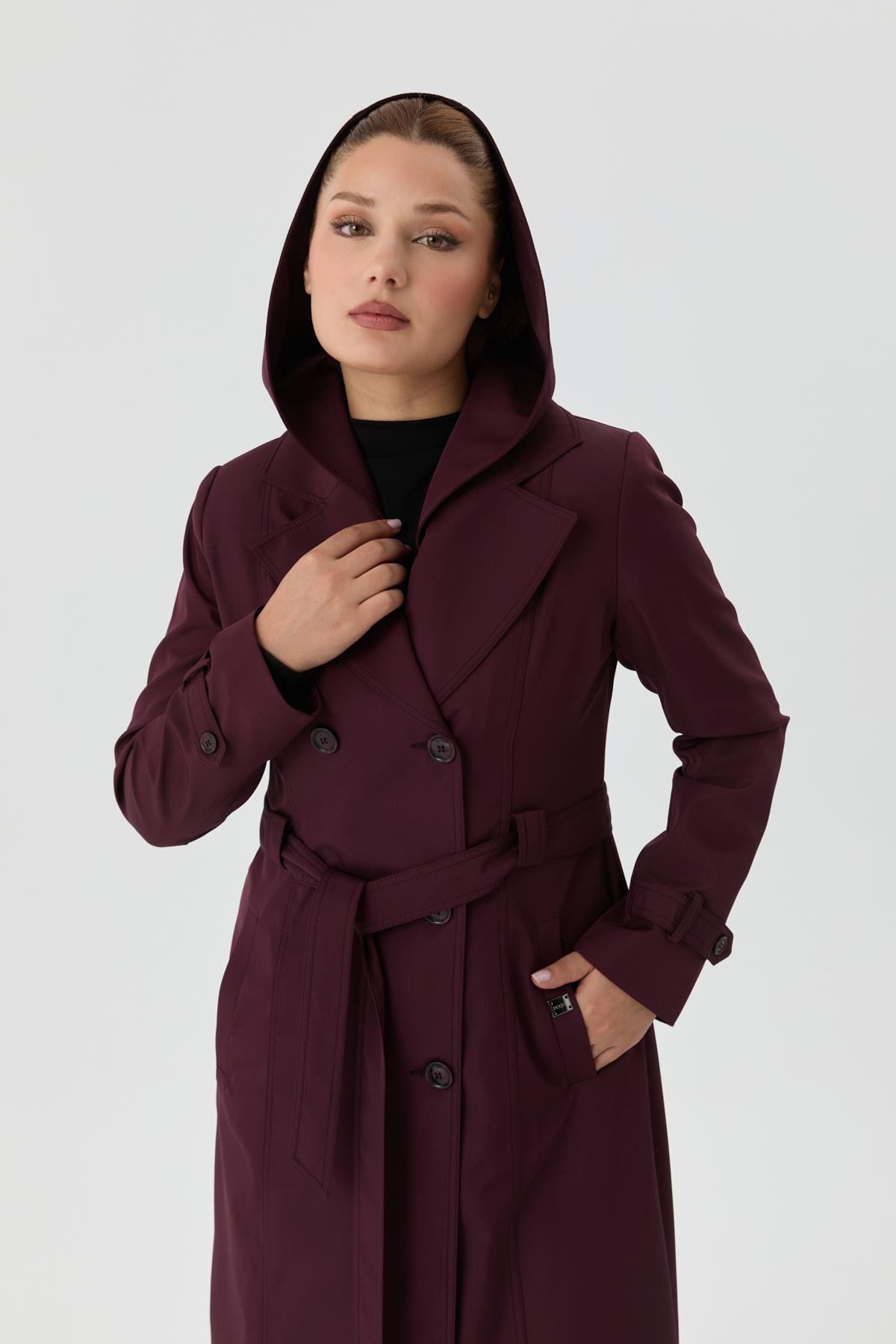 Doque Kadın Trençkot İçi Kürkü Astarlı Mevsimlik Kışlık  Genç Spor Mürdüm 60040