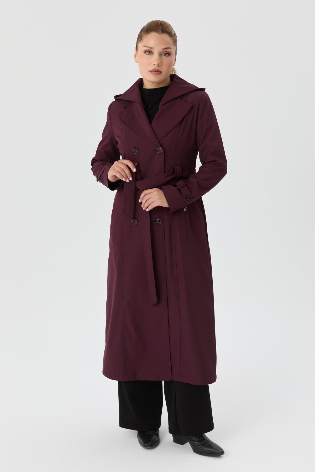 Doque Kadın Trençkot İçi Kürkü Astarlı Mevsimlik Kışlık  Genç Spor Mürdüm 60040