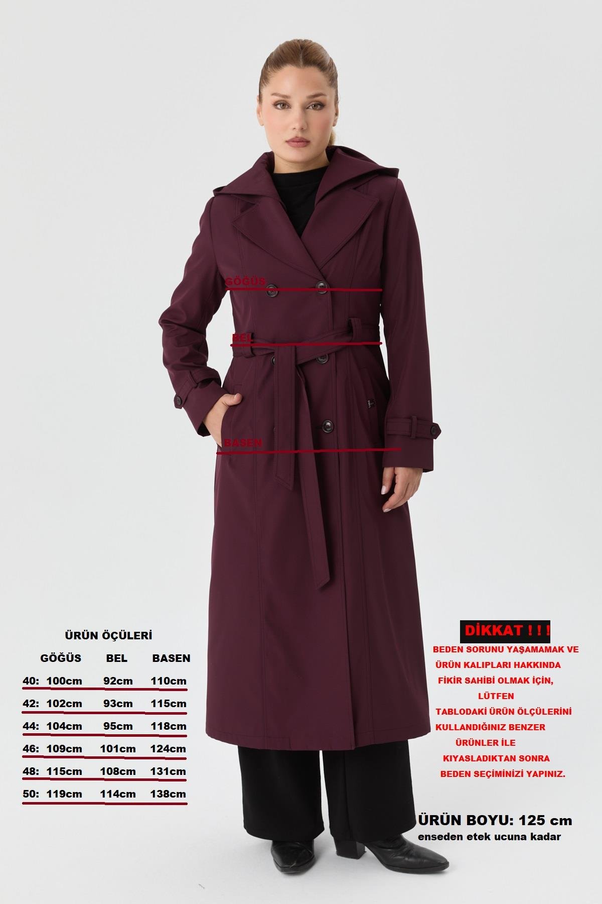 Doque Kadın Trençkot İçi Kürkü Astarlı Mevsimlik Kışlık  Genç Spor Mürdüm 60040