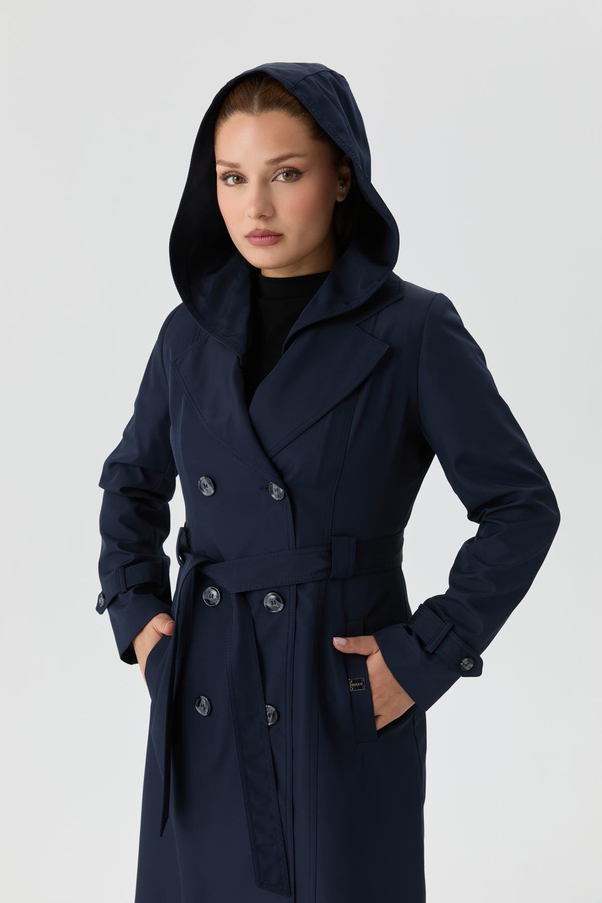 Doque Kadın Trençkot İçi Kürkü Astarlı Mevsimlik Kışlık  Genç Spor Lacivert 60040