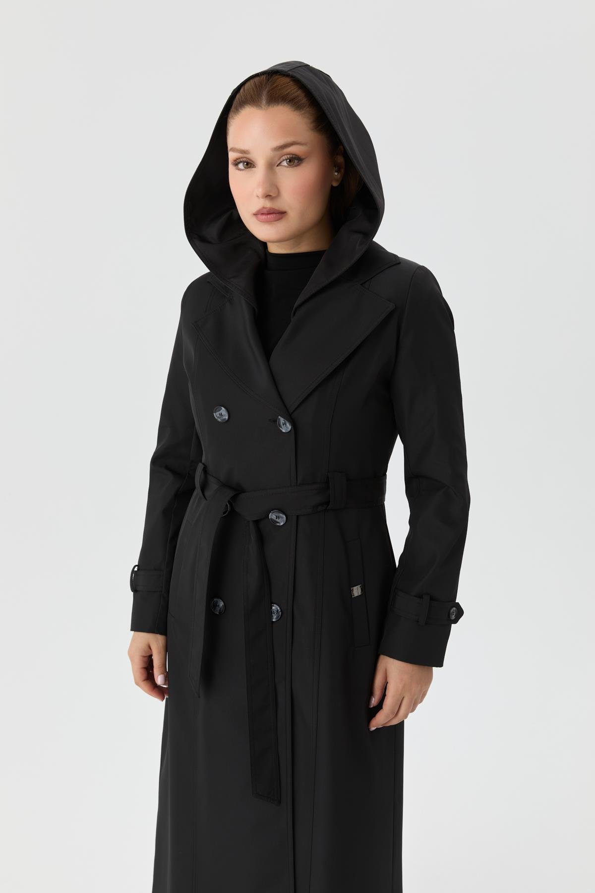 Doque Kadın Trençkot Çift Düğme İçi Kürkü Astarlı Mevsimlik Kışlık Genç Spor Siyah 60040