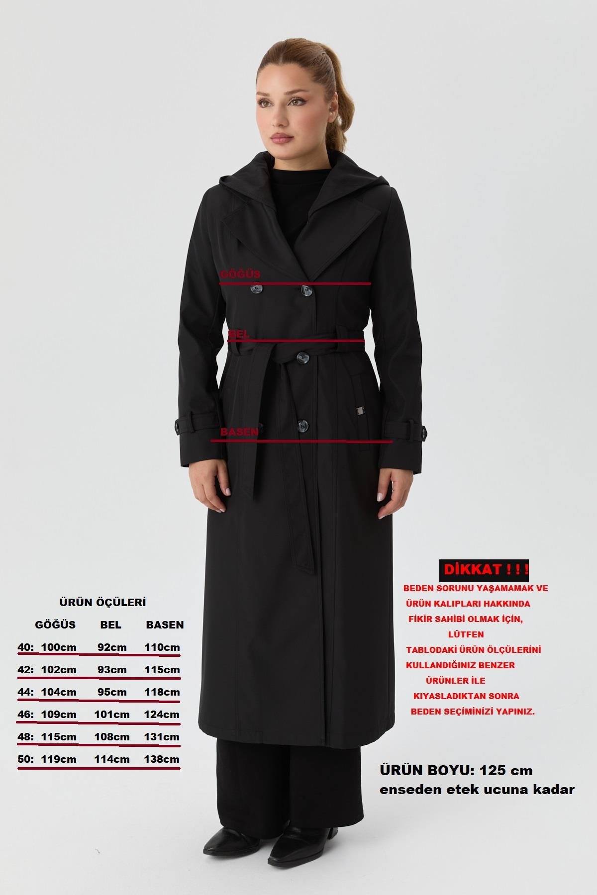 Doque Kadın Trençkot Çift Düğme İçi Kürkü Astarlı Mevsimlik Kışlık Genç Spor Siyah 60040