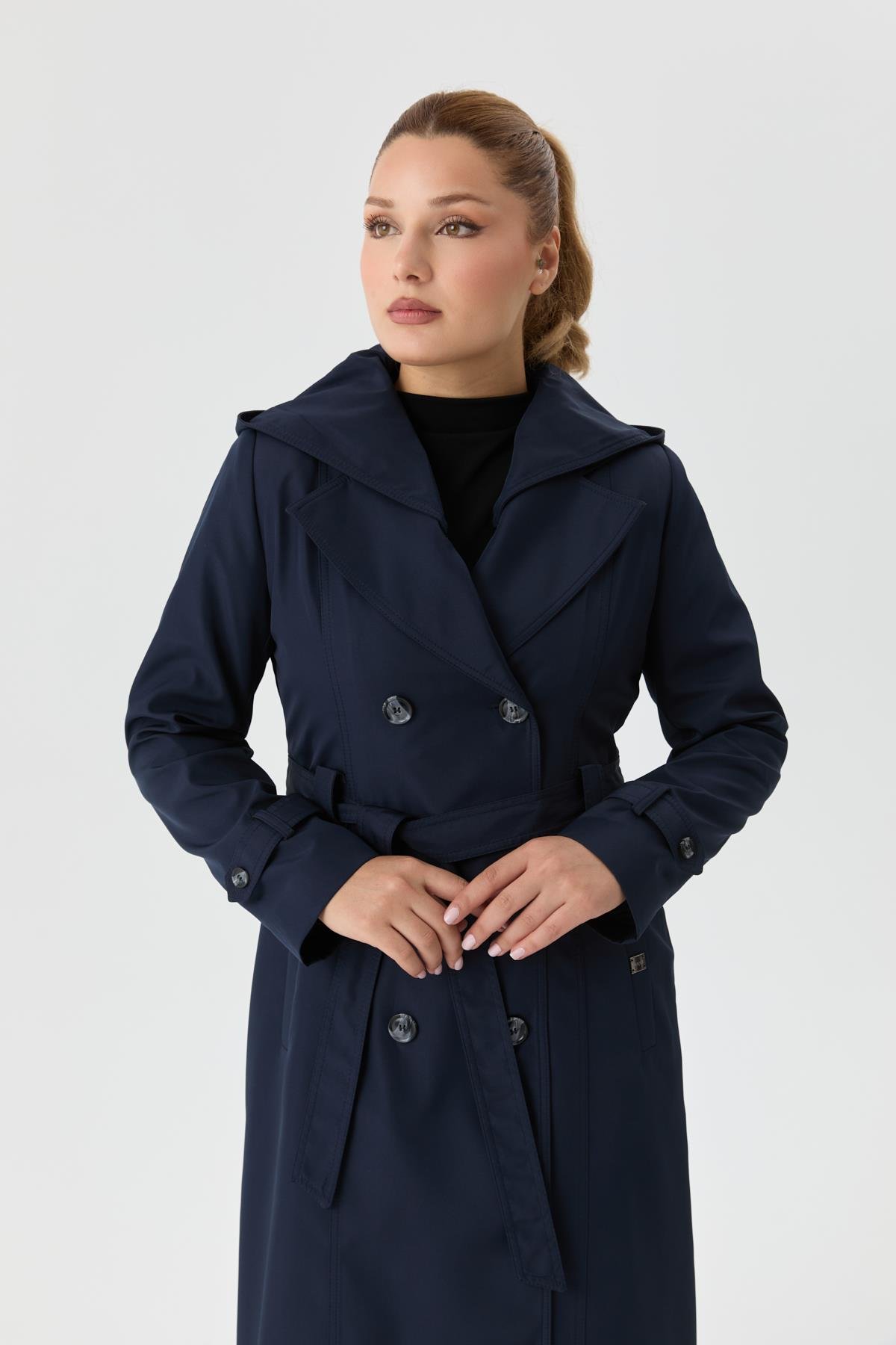 Doque Kadın Trençkot İçi Kürkü Astarlı Mevsimlik Kışlık  Genç Spor Lacivert 60040