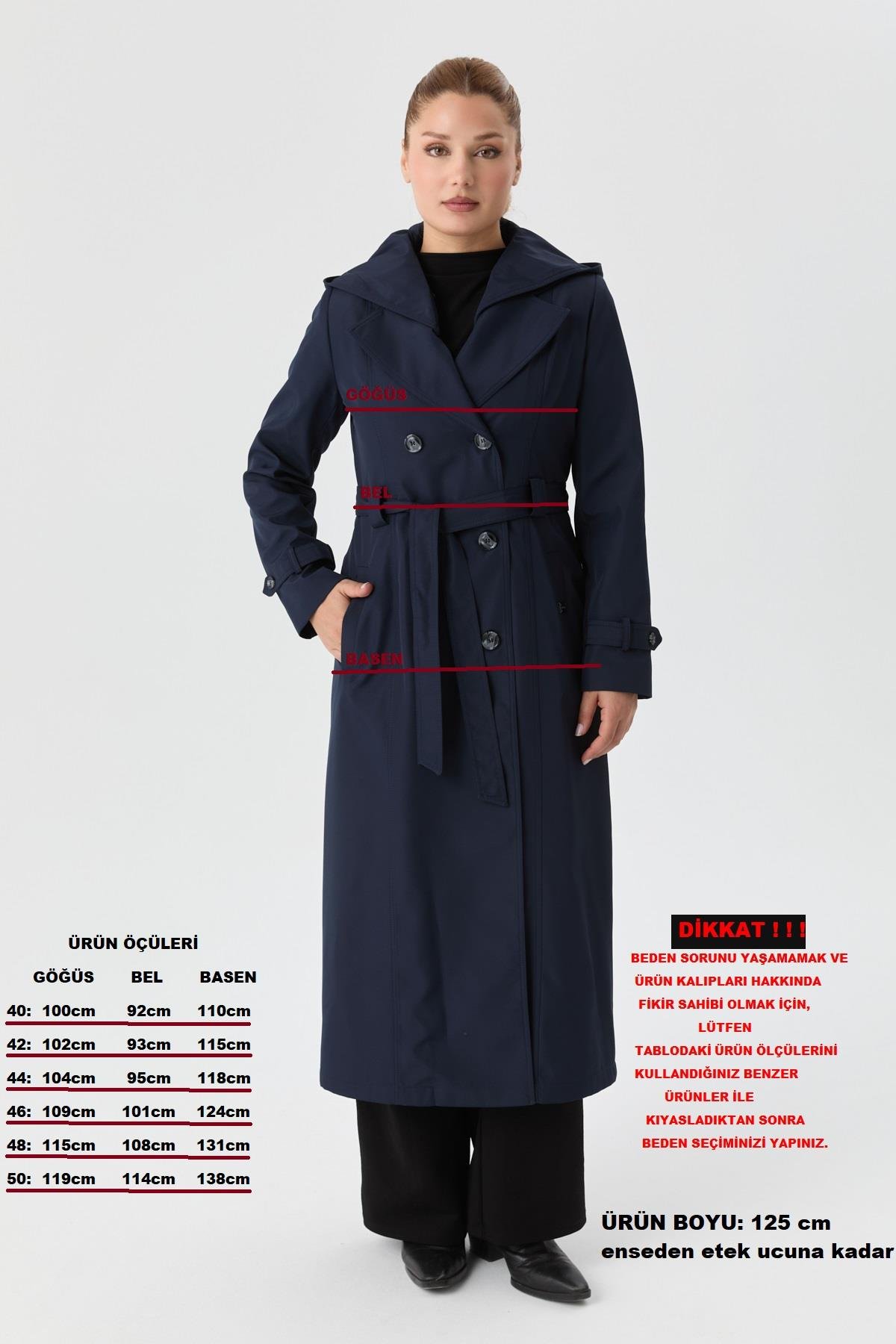 Doque Kadın Trençkot İçi Kürkü Astarlı Mevsimlik Kışlık  Genç Spor Lacivert 60040