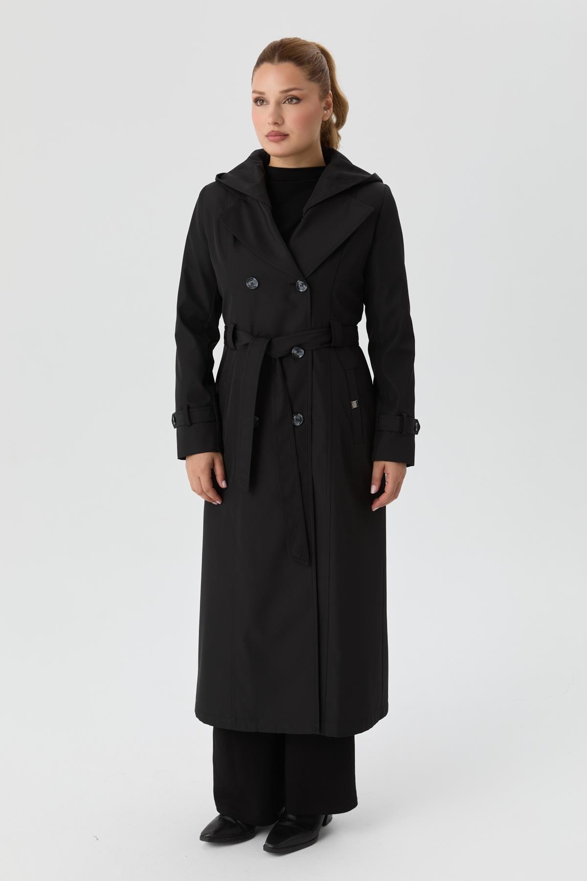 Doque Kadın Trençkot Çift Düğme İçi Kürkü Astarlı Mevsimlik Kışlık Genç Spor Siyah 60040