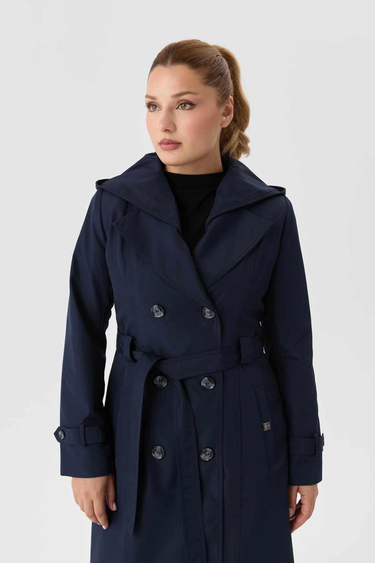 Doque Kadın Trençkot İçi Kürkü Astarlı Mevsimlik Kışlık  Genç Spor Lacivert 60040