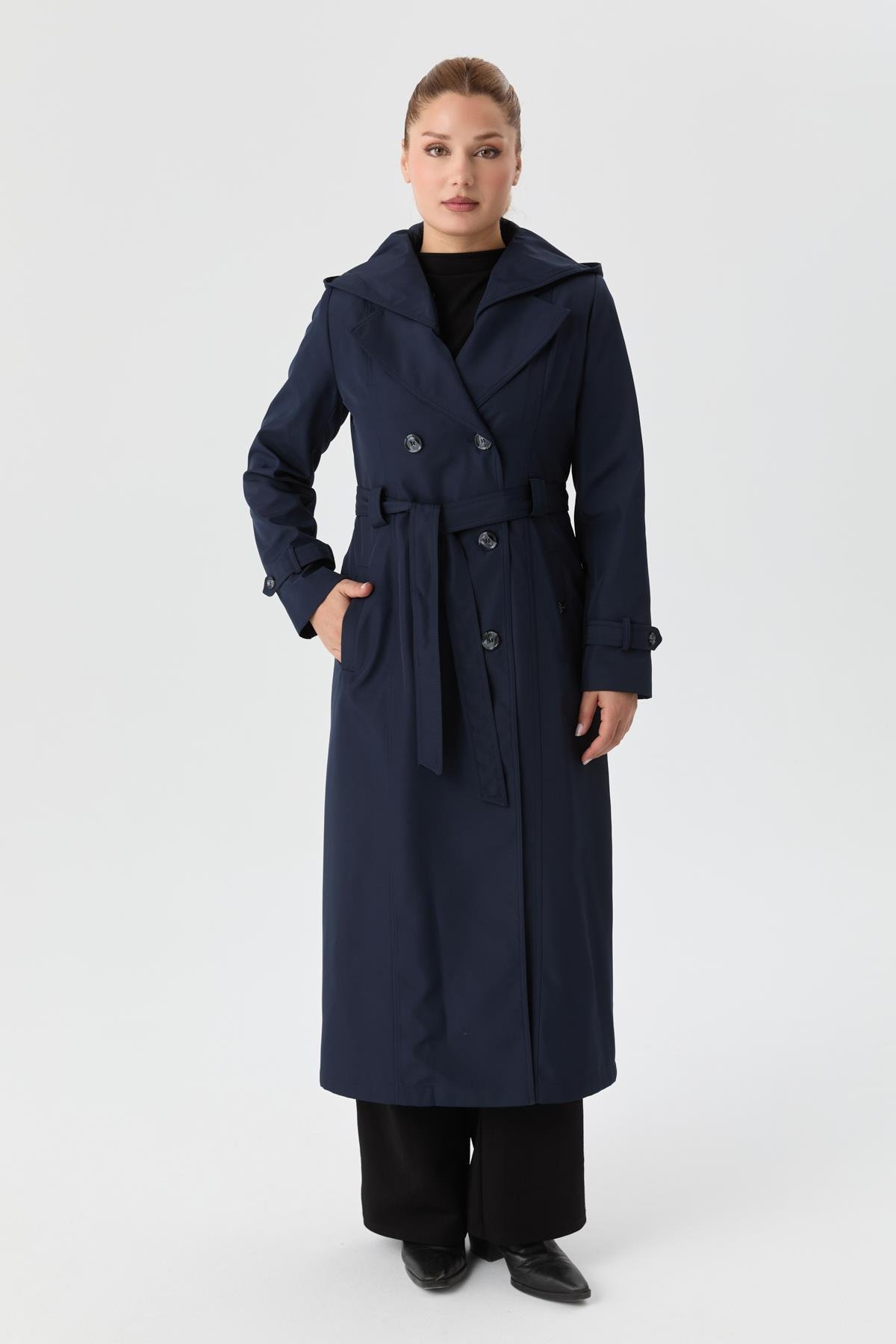 Doque Kadın Trençkot İçi Kürkü Astarlı Mevsimlik Kışlık  Genç Spor Lacivert 60040