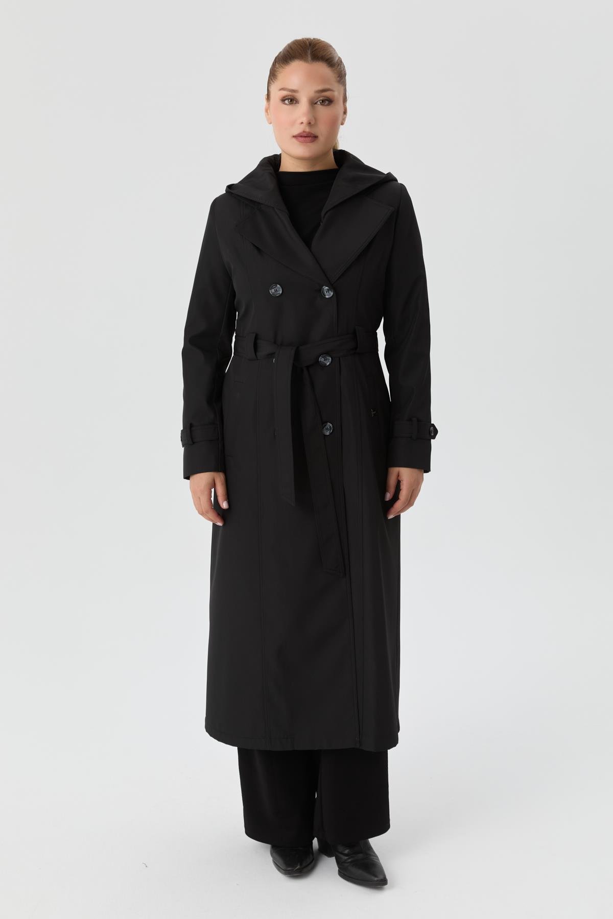 Doque Kadın Trençkot Çift Düğme İçi Kürkü Astarlı Mevsimlik Kışlık Genç Spor Siyah 60040