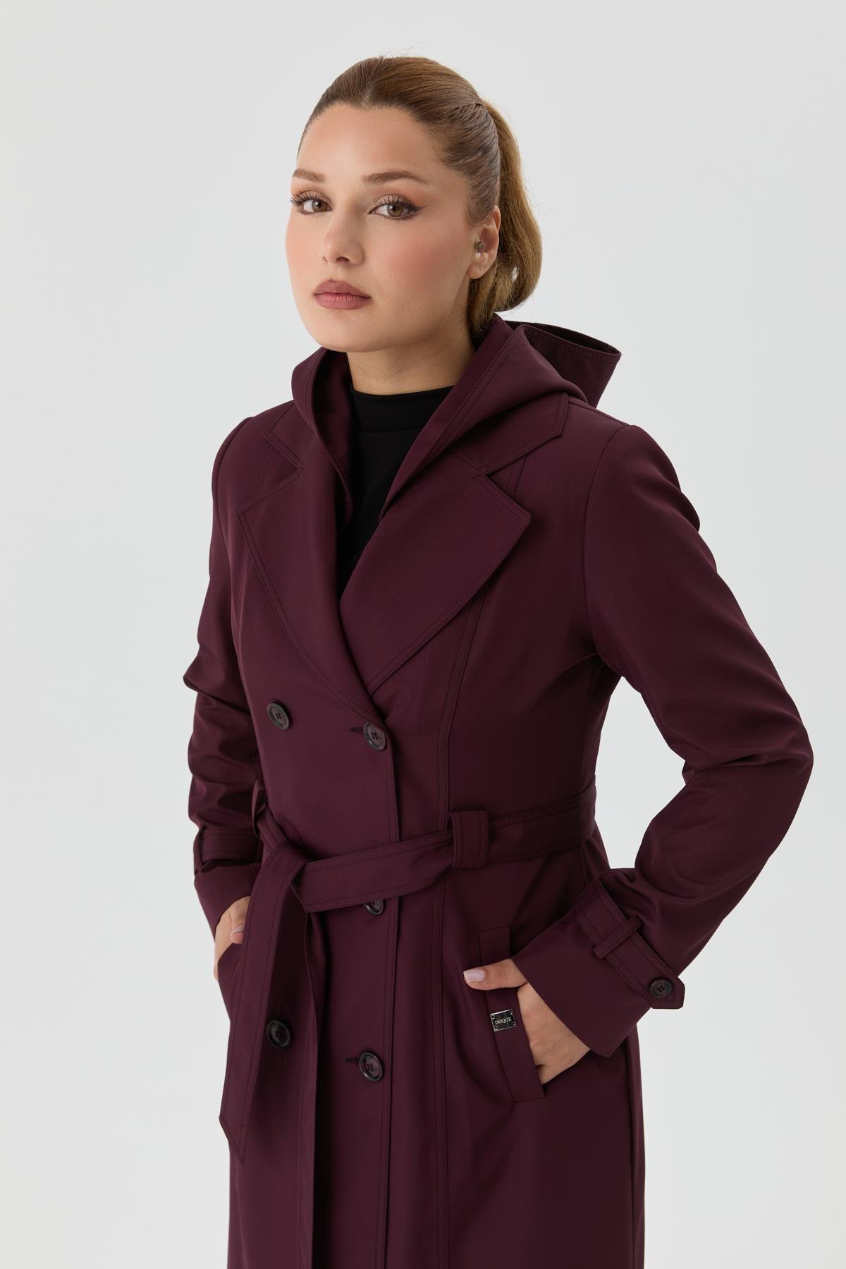 Doque Kadın Trençkot İçi Kürkü Astarlı Mevsimlik Kışlık  Genç Spor Mürdüm 60040