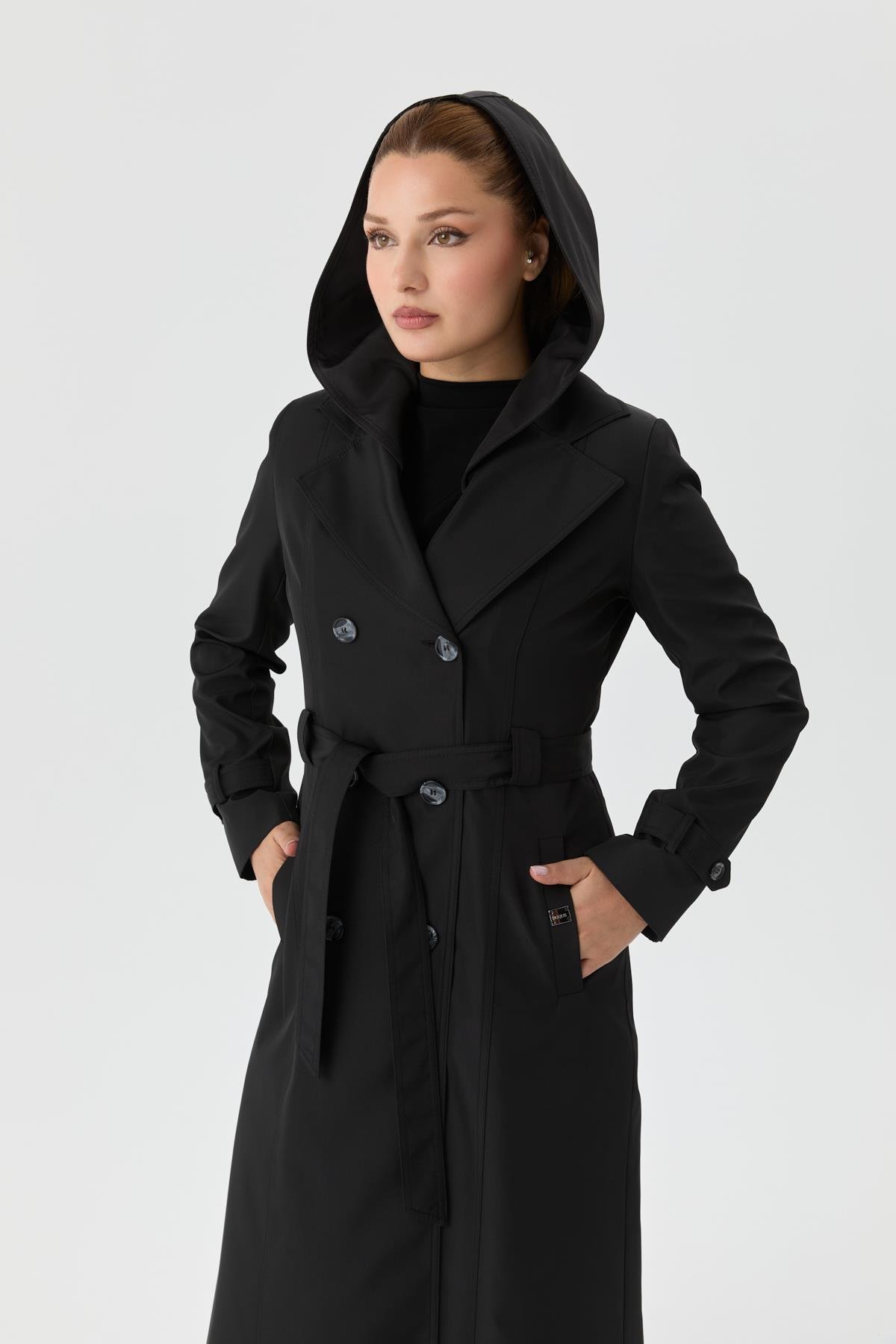 Doque Kadın Trençkot Çift Düğme İçi Kürkü Astarlı Mevsimlik Kışlık Genç Spor Siyah 60040