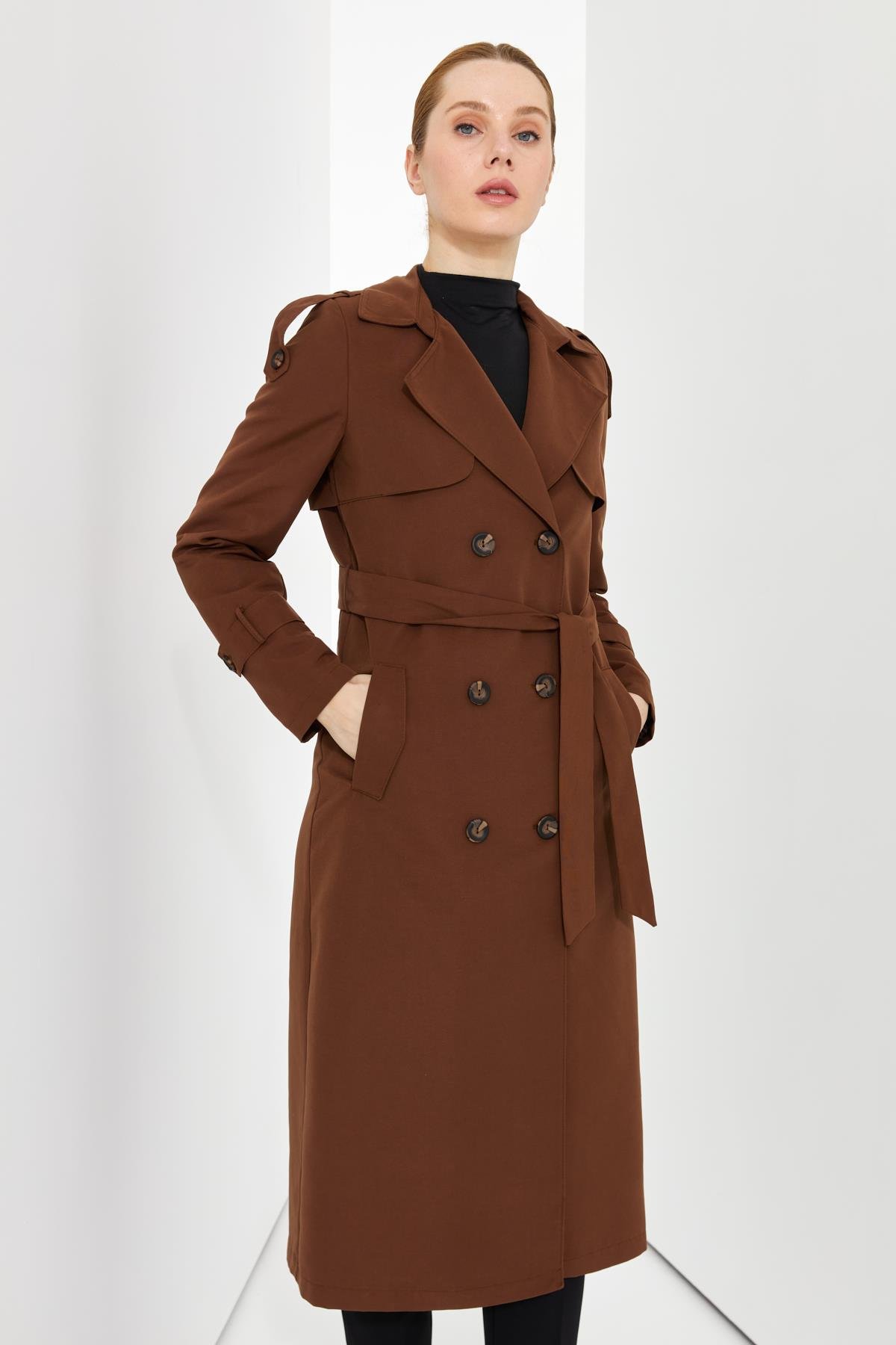 Günay Karaca Çift Düğme Mevsimlik Kadın Spor Trençkot İçi Astarlı 20242 