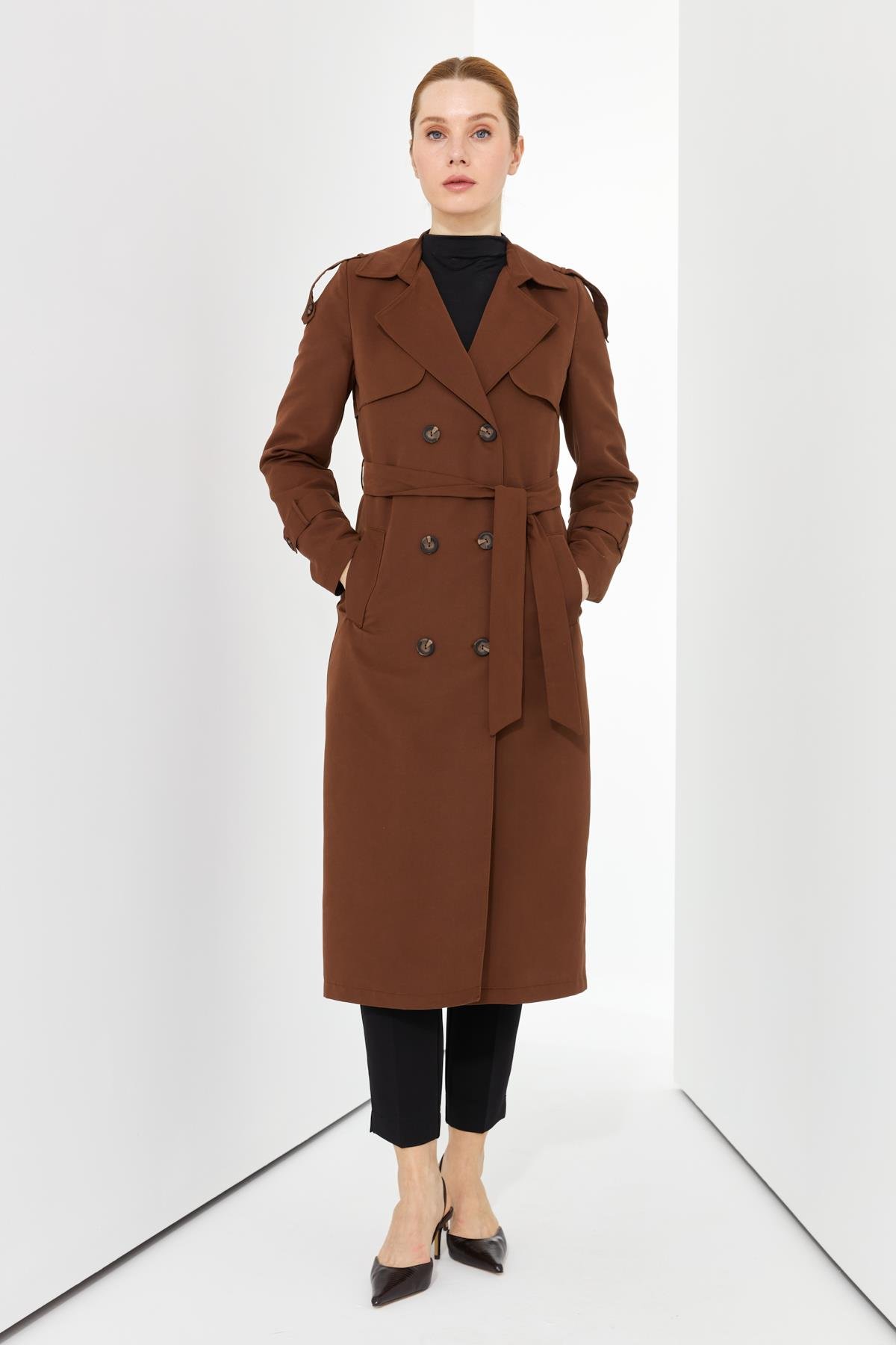 Günay Karaca Çift Düğme Mevsimlik Kadın Spor Trençkot İçi Astarlı 20242 