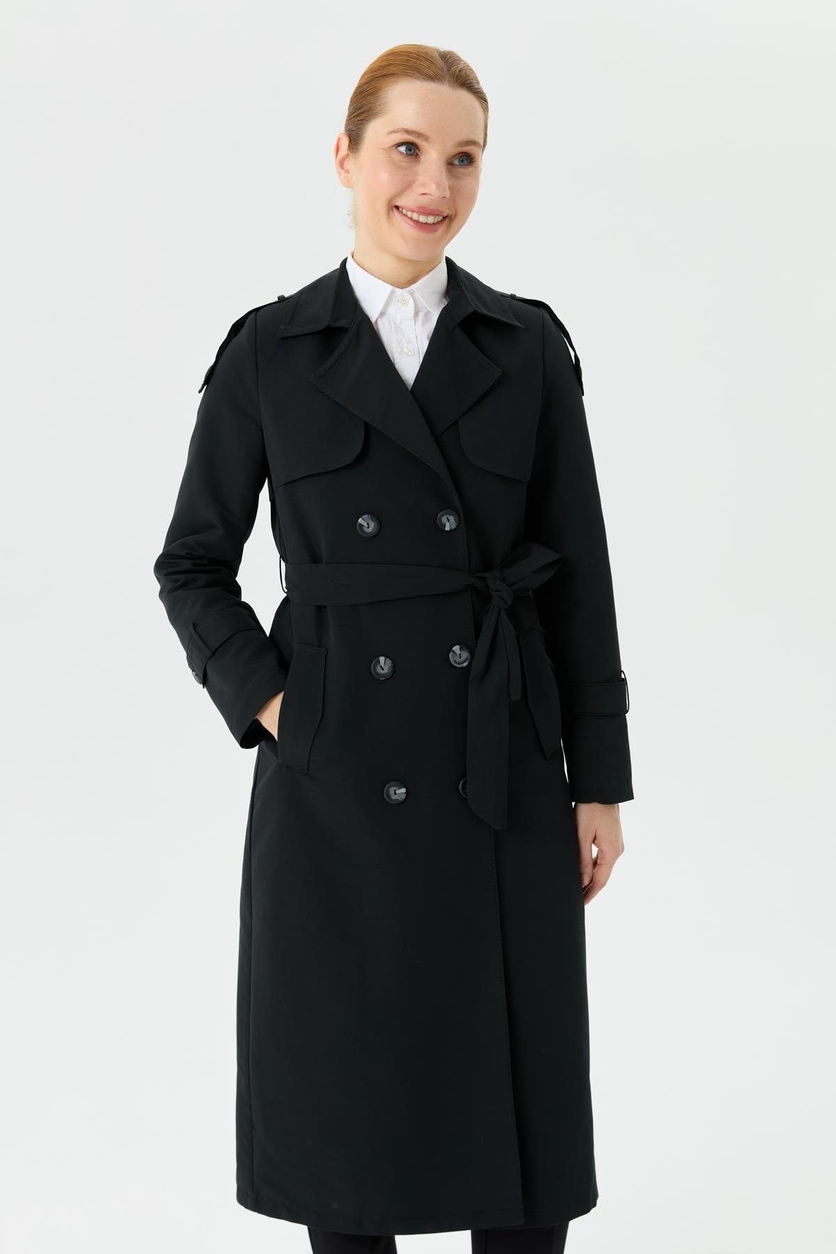 Günay Karaca Çift Düğme Mevsimlik Kadın Spor Trençkot İçi Astarlı 20242 