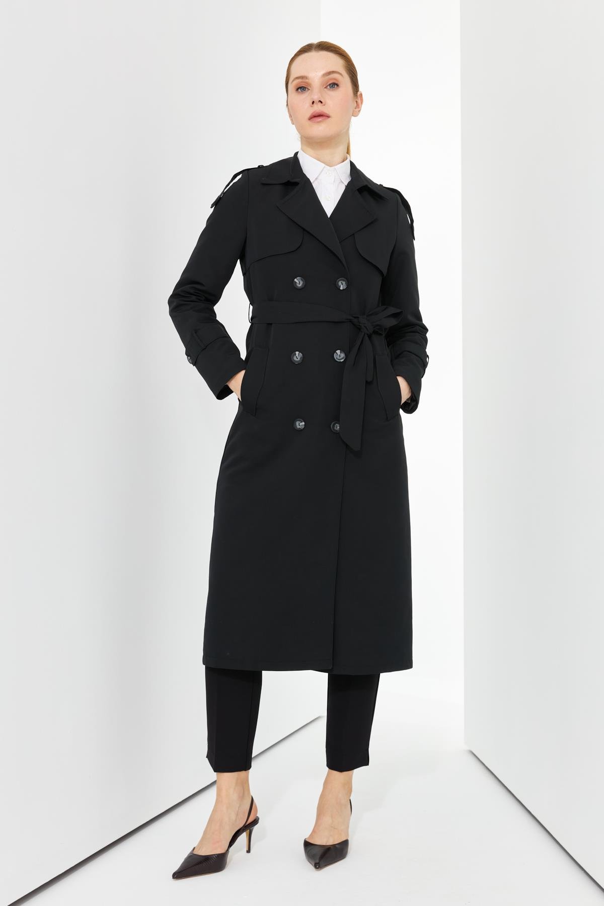 Günay Karaca Çift Düğme Mevsimlik Kadın Spor Trençkot İçi Astarlı 20242 