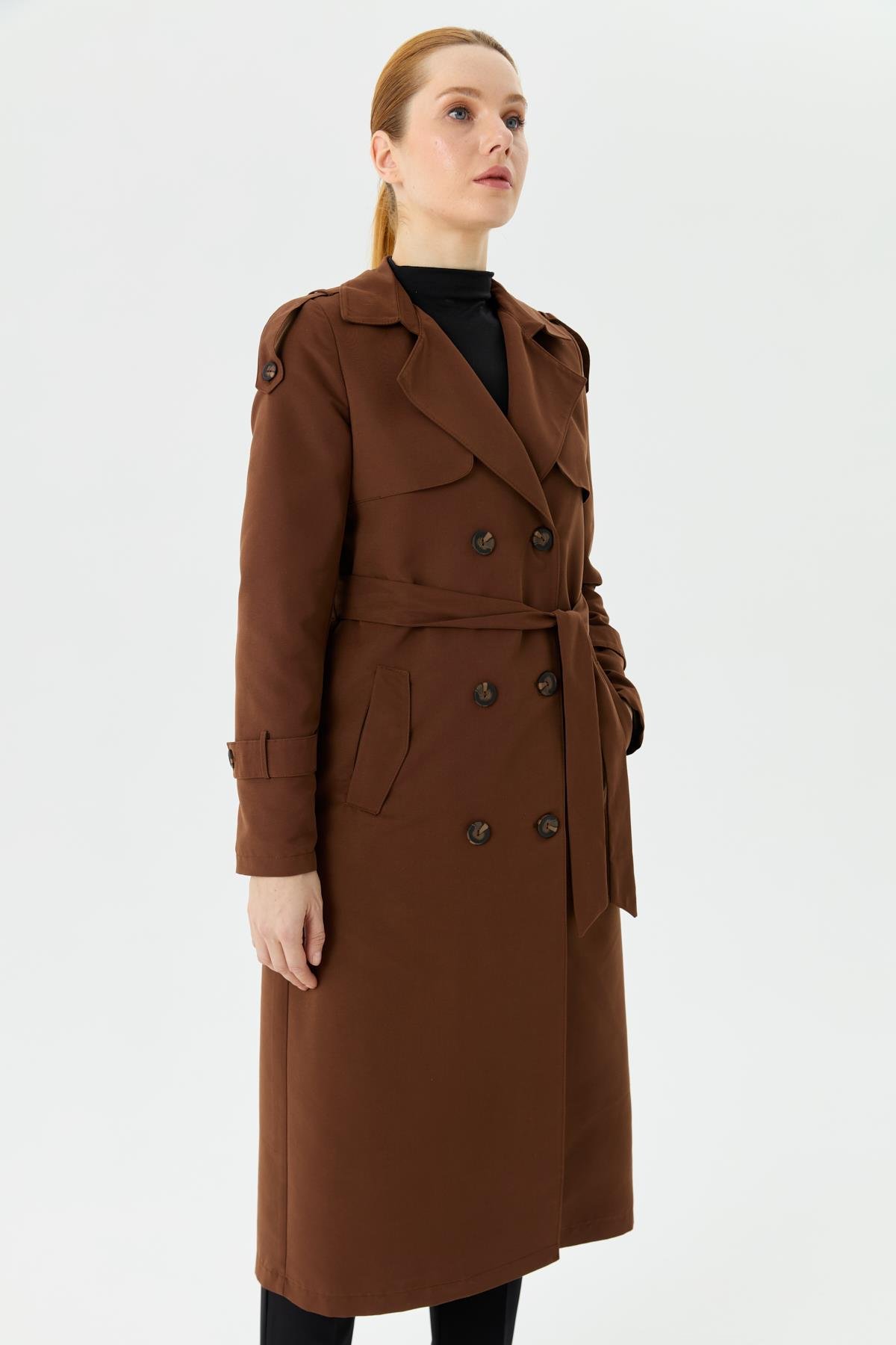 Günay Karaca Çift Düğme Mevsimlik Kadın Spor Trençkot İçi Astarlı 20242 