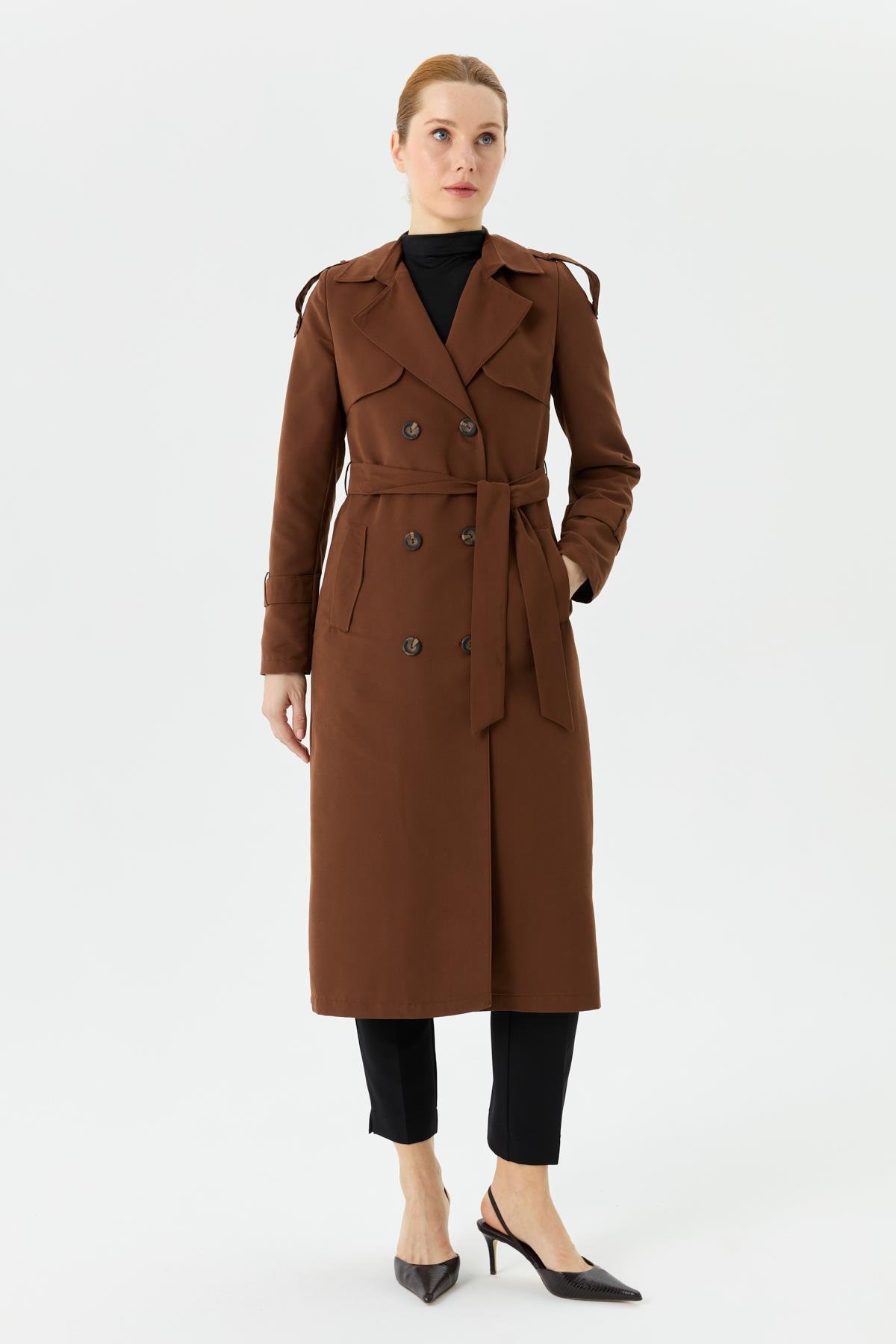 Günay Karaca Çift Düğme Mevsimlik Kadın Spor Trençkot İçi Astarlı 20242 