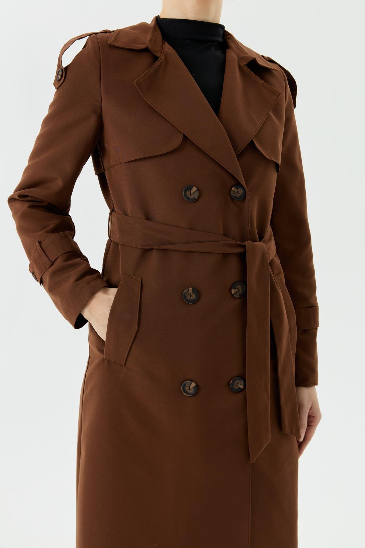 Günay Karaca Çift Düğme Mevsimlik Kadın Spor Trençkot İçi Astarlı 20242 