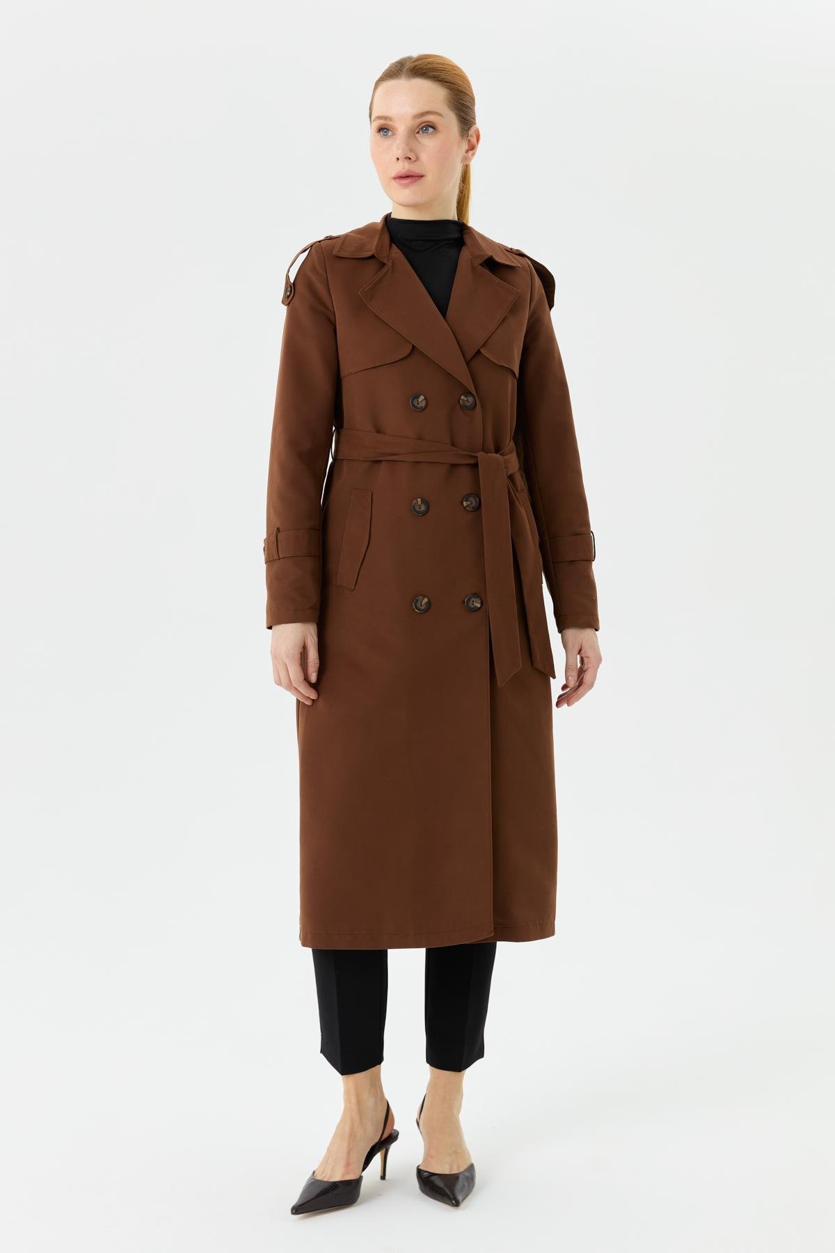 Günay Karaca Çift Düğme Mevsimlik Kadın Spor Trençkot İçi Astarlı 20242 