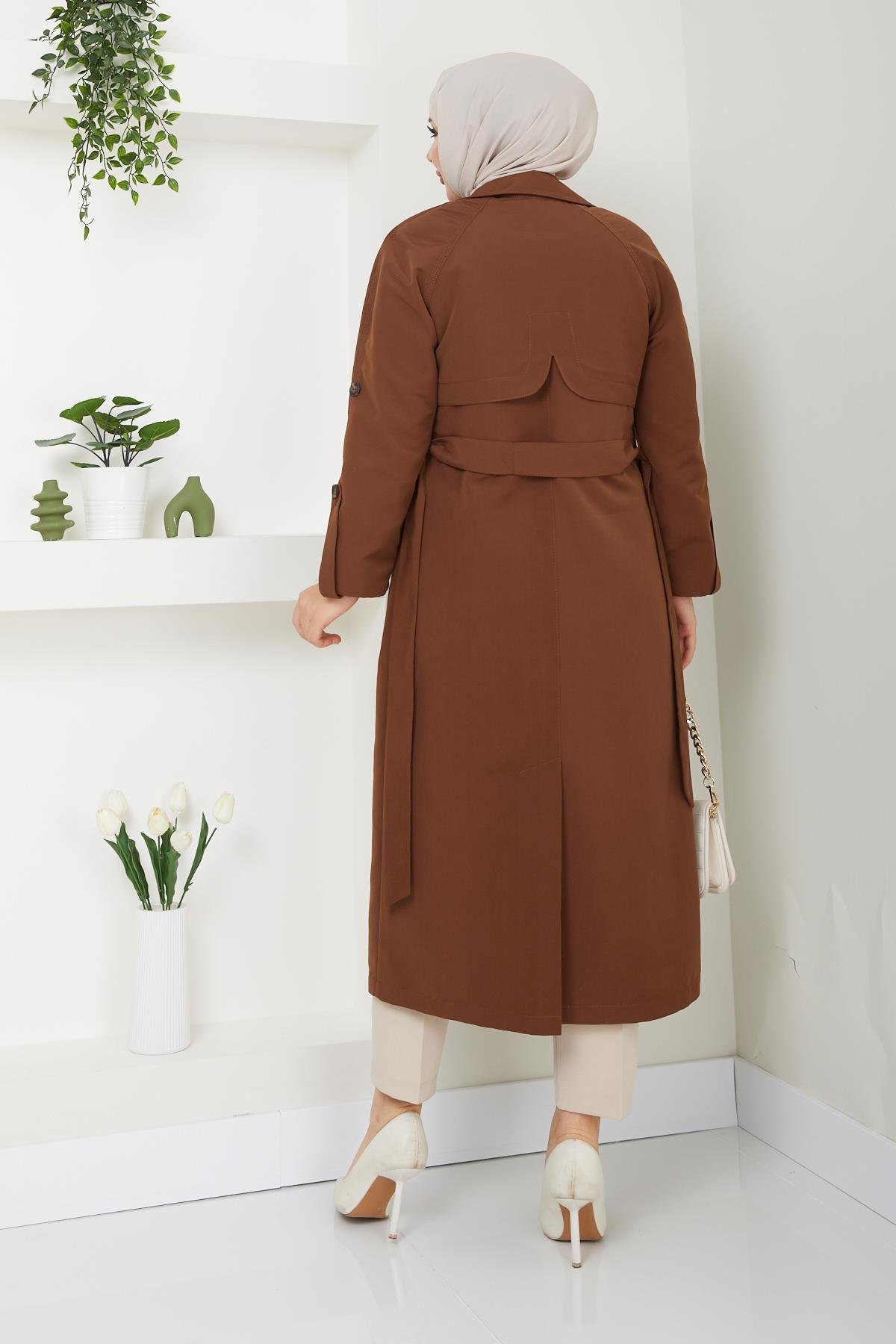 Günay Karaca Tesettür Mevsimlik Kışlık Kadın Trençkot İçi Kürklü Astarlı 20245