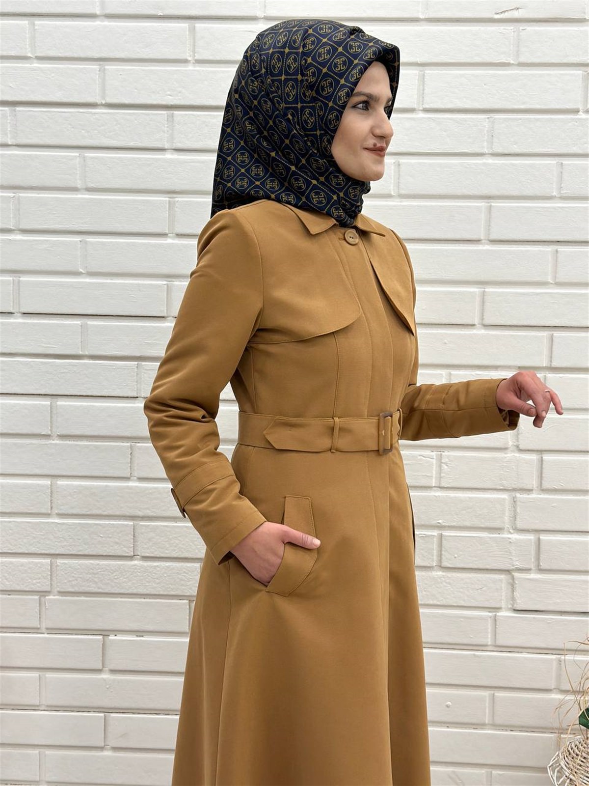 Günay Karaca  Mevlana Kesim Trençkot, Mevsimlik Astarlı Trençkot  Uzun Pardesü 4653
