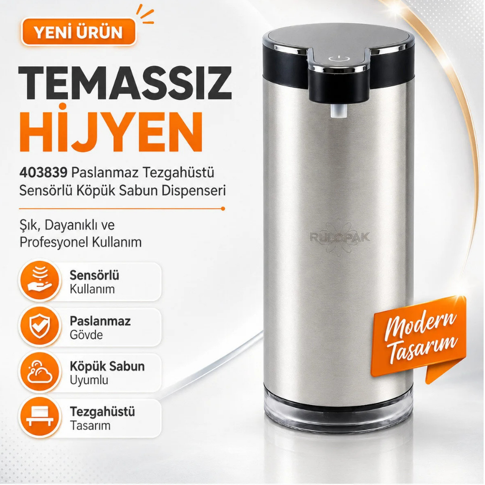 403839 Paslanmaz Tezgahüstü Sensörlü Köpük Sabun Dispenseri