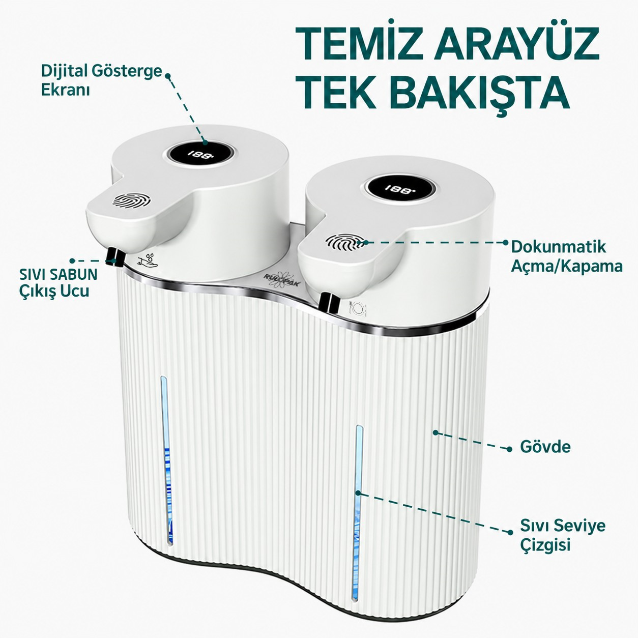 403842 Çift Hazneli Sensörlü Bulaşık Deterjanı ve Sıvı Sabun Dispeseri Beyaz