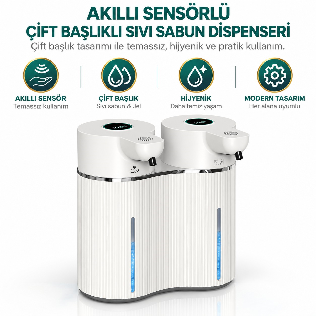 403842 Çift Hazneli Sensörlü Bulaşık Deterjanı ve Sıvı Sabun Dispeseri Beyaz