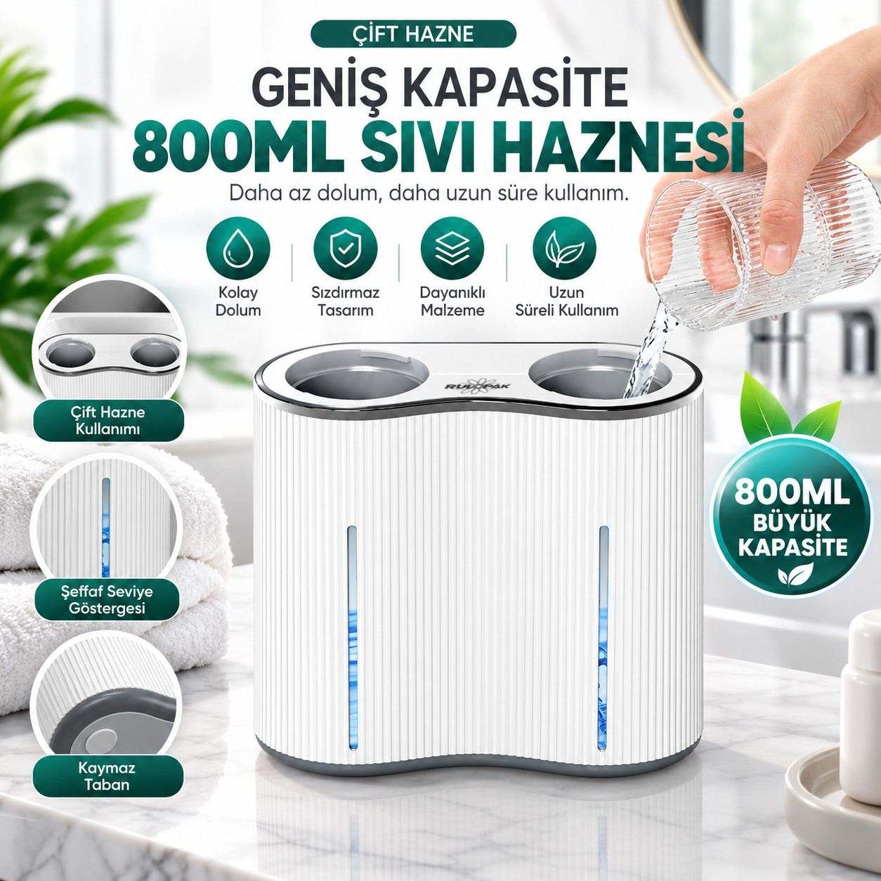 403842 Çift Hazneli Sensörlü Bulaşık Deterjanı ve Sıvı Sabun Dispeseri Beyaz