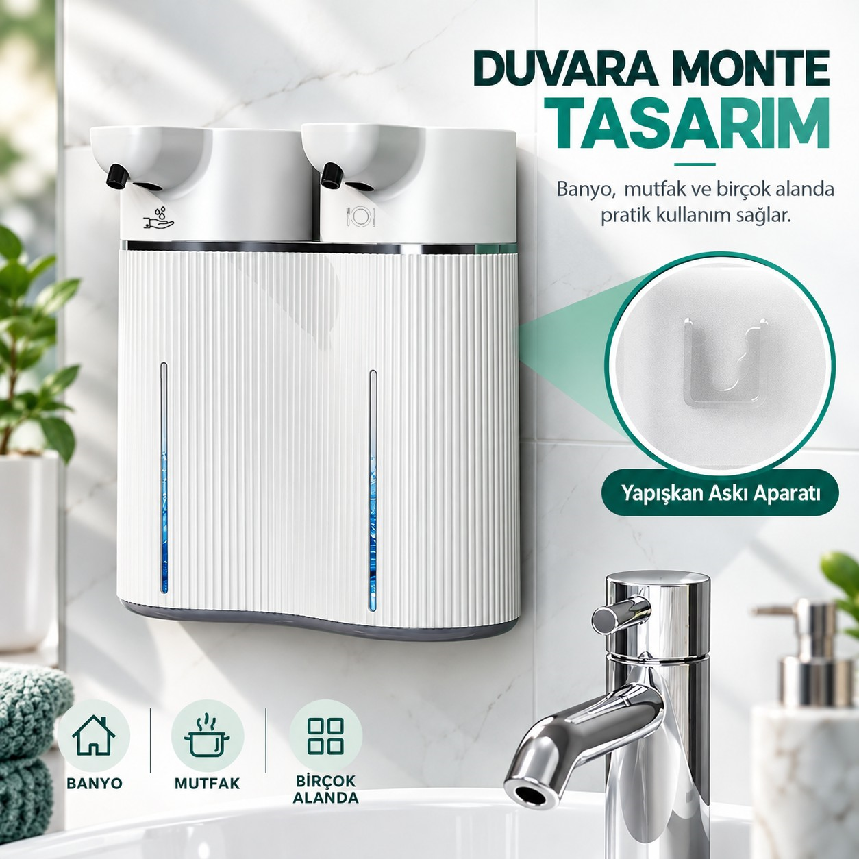 403842 Çift Hazneli Sensörlü Bulaşık Deterjanı ve Sıvı Sabun Dispeseri Beyaz