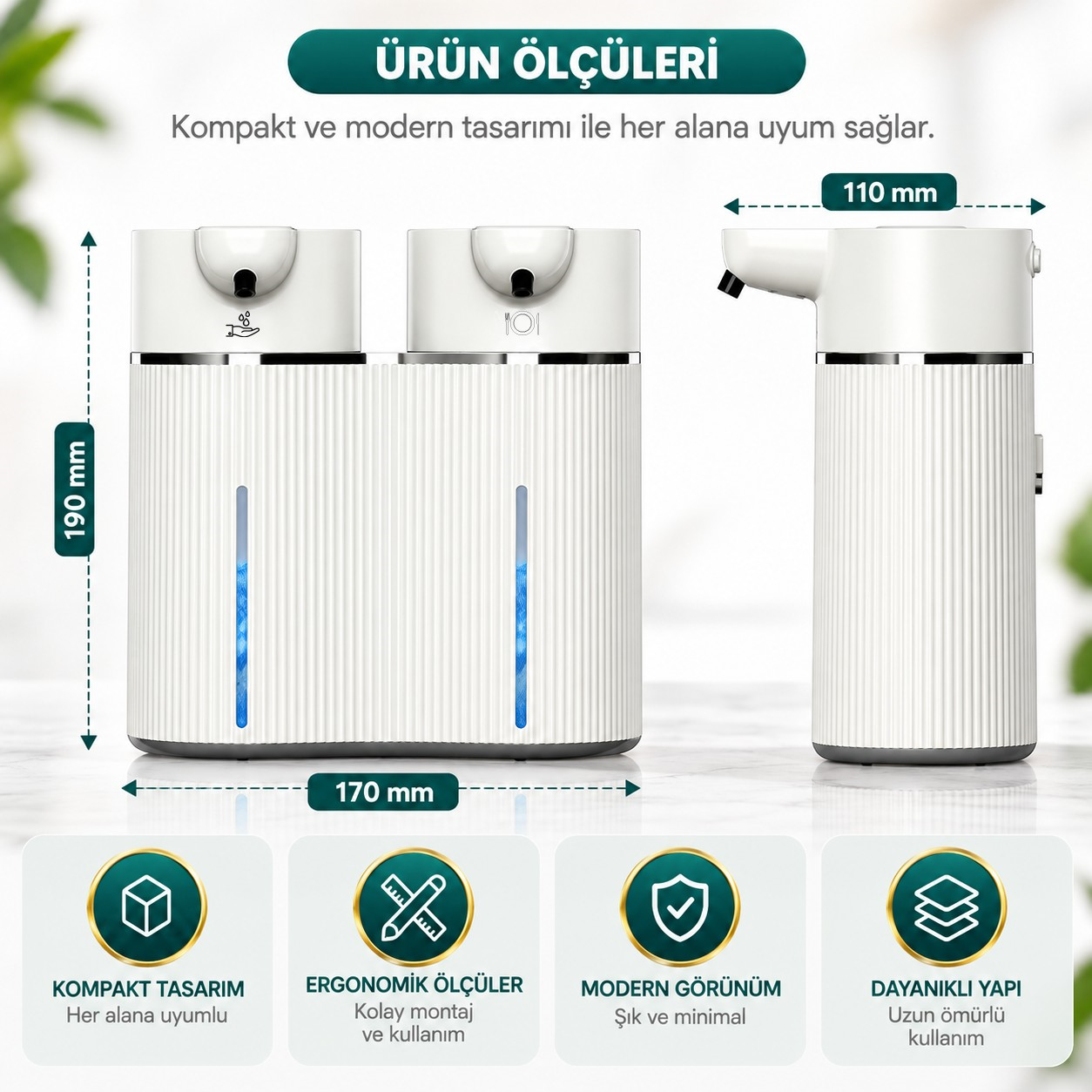 403842 Çift Hazneli Sensörlü Bulaşık Deterjanı ve Sıvı Sabun Dispeseri Beyaz