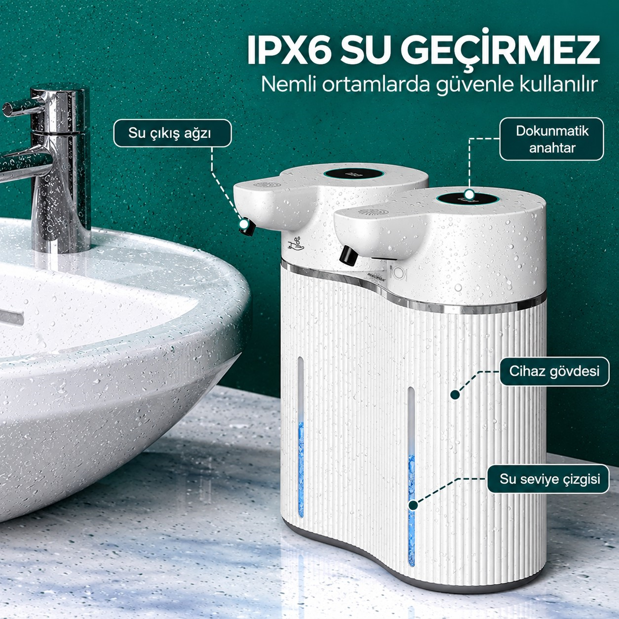 403842 Çift Hazneli Sensörlü Bulaşık Deterjanı ve Sıvı Sabun Dispeseri Beyaz