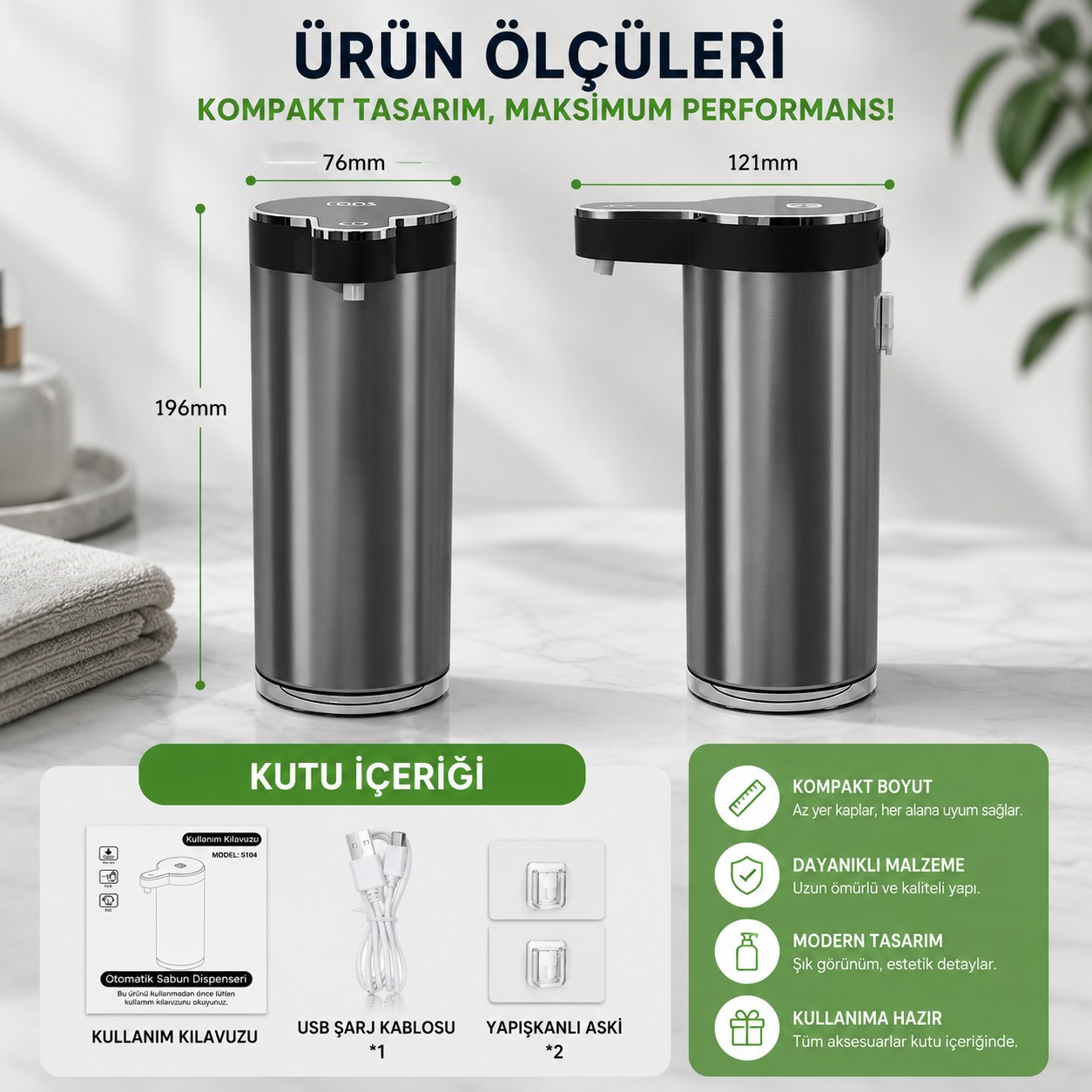 Paslanmaz Tezgahüstü Sensörlü Köpük Sabun Dispenseri