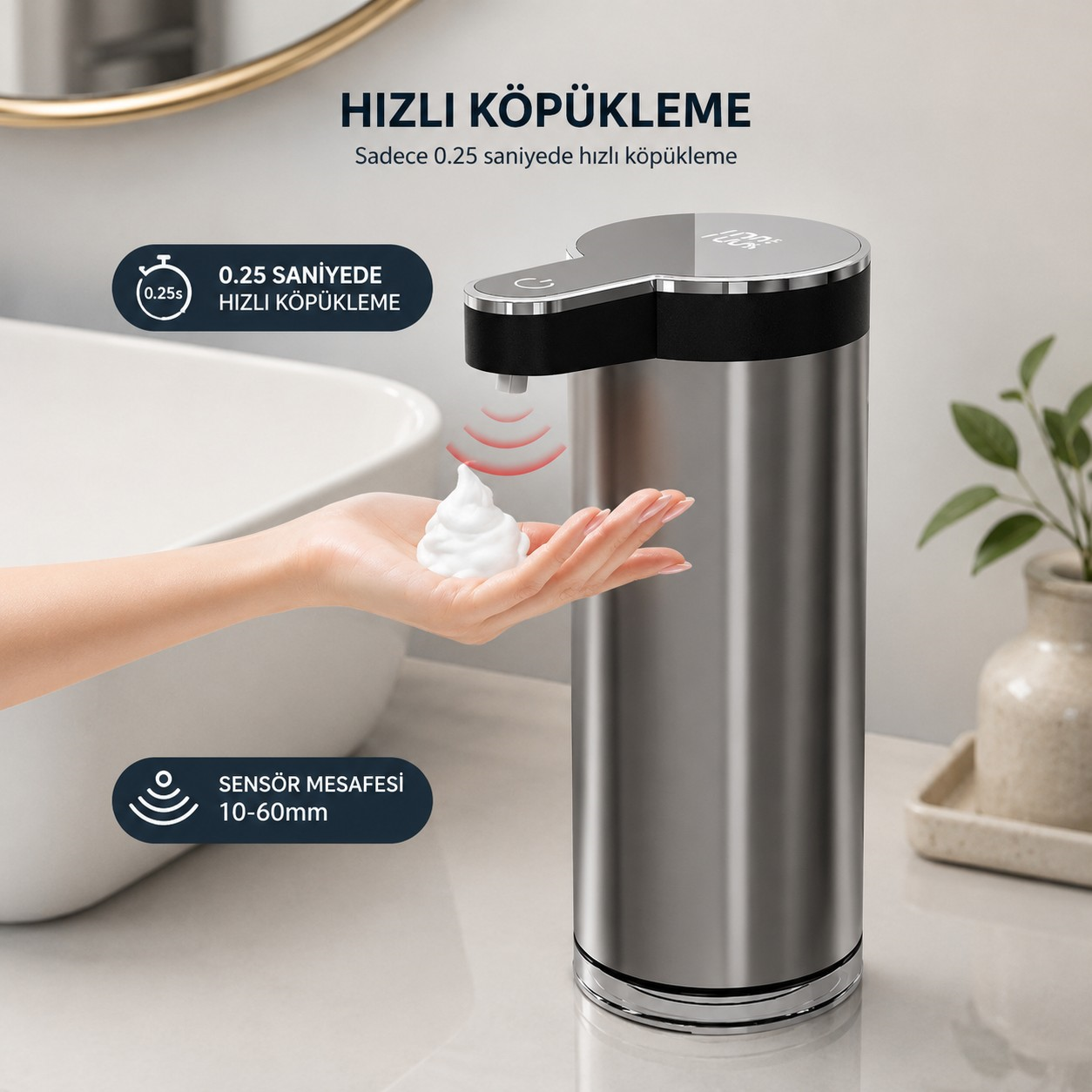 Paslanmaz Tezgahüstü Sensörlü Köpük Sabun Dispenseri